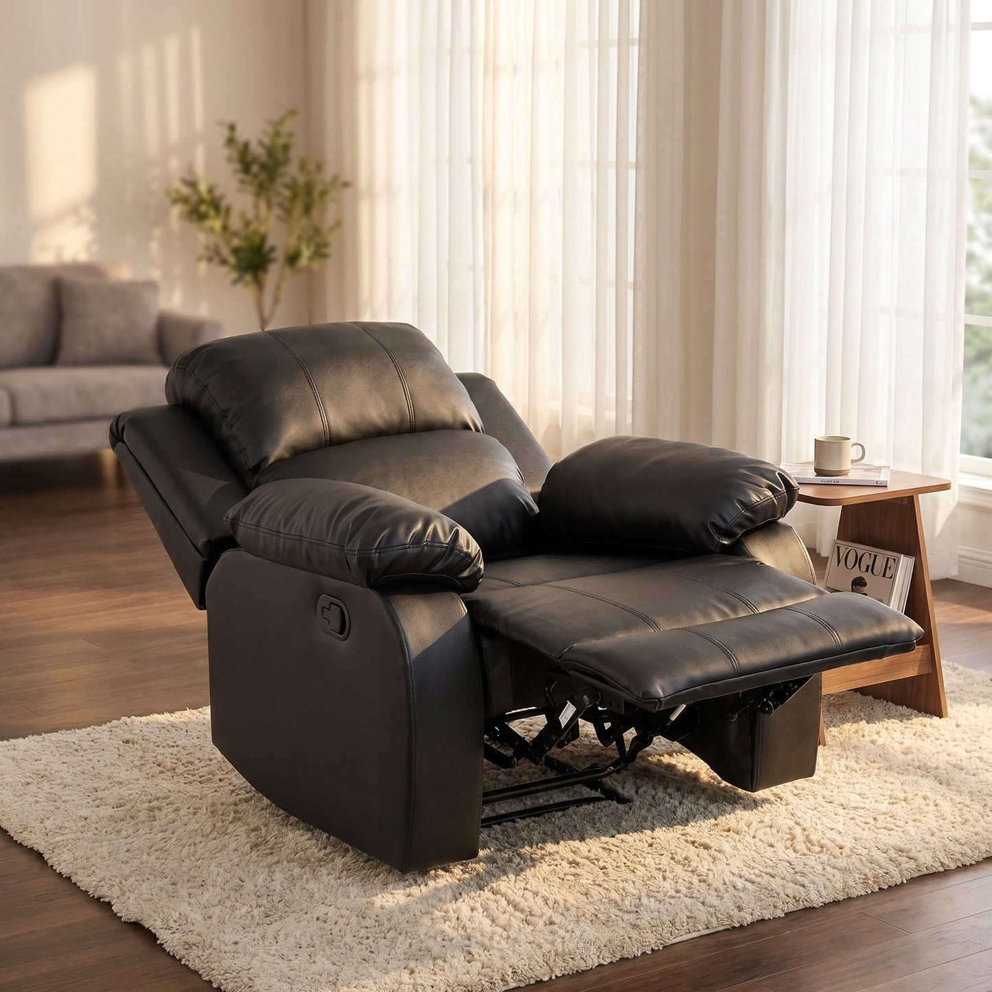 Trygoal Manual Recliner Chair, Nursery Rocking Chair, Recliner Chair for Adults, Lazy Boy, Gaming Recliner wih Overstuffed Arms, Suitable for Home Theater, Living Room, Bedroom, Black