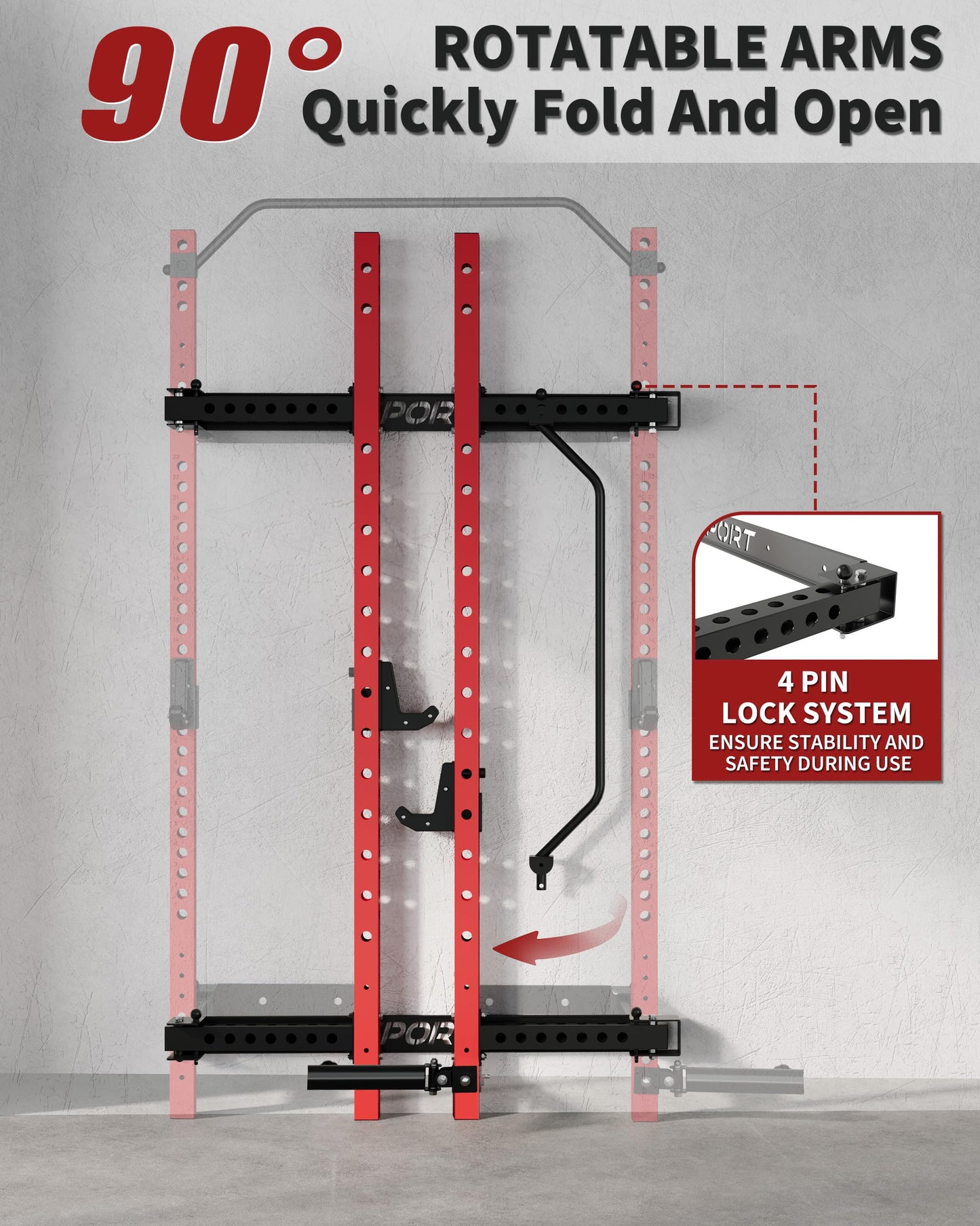 PeacefulHues Folding Wall Mounted Squat Rack, 1000 Pounds Capacity Power Rack with Pull Up Bar, J Hooks and Other Attachments, Space Saving Multi-Functional Power Cage for Home Gym