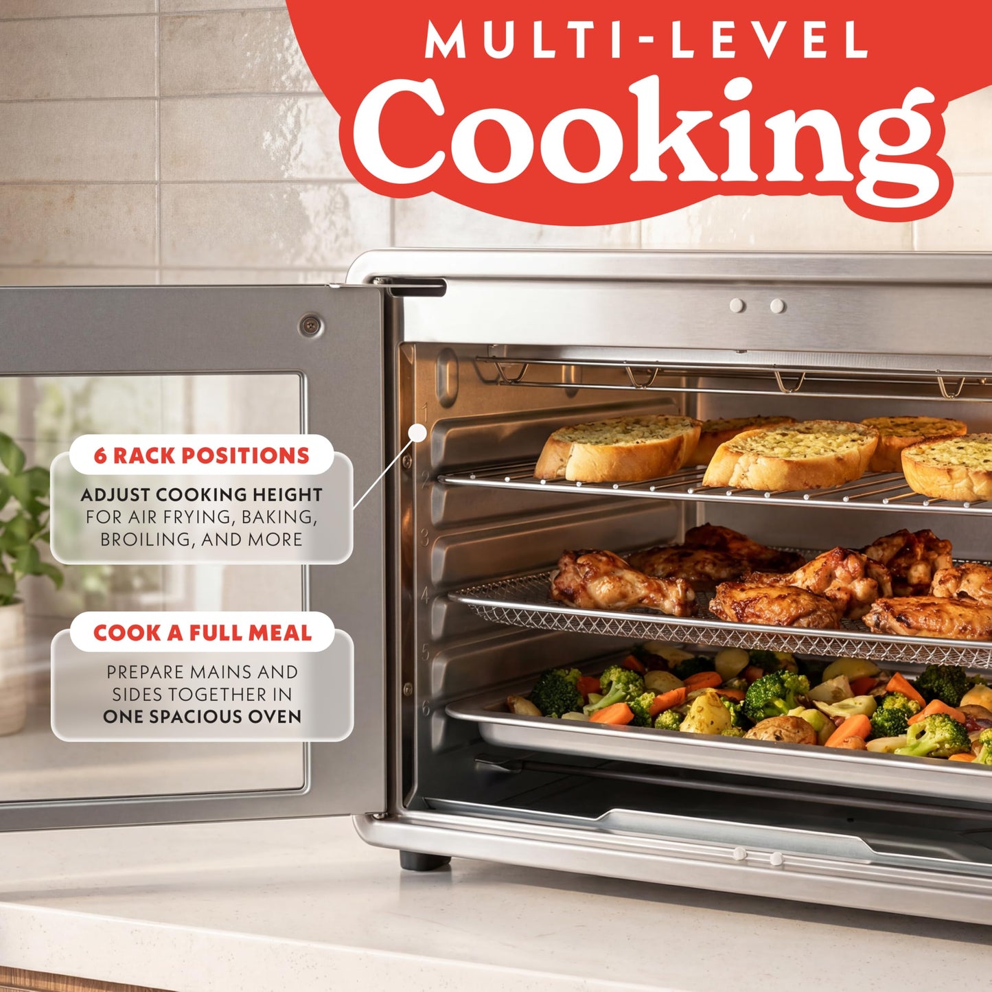 Gourmia French Door Air Fryer Oven - 37 Qt Large Capacity Convection Toaster Oven, FryForce 360°, Digital Display, 12 Cooking Presets, Dehydrate, Fits 13” Pizza, Dishwasher-Safe, Green
