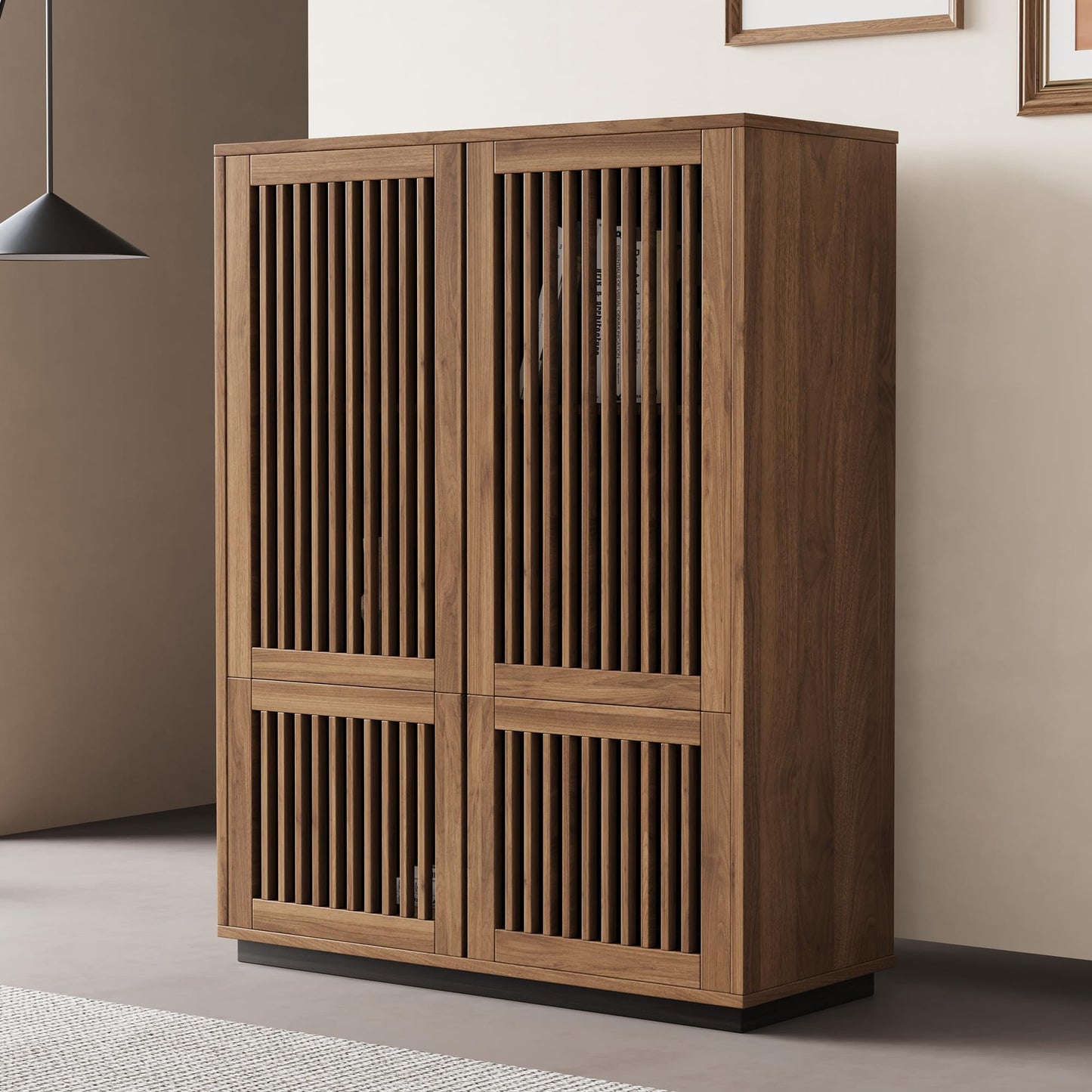 NessCarsti 47.5" H Wooden Small Storage Cabinet with Slatted Door & Shelves