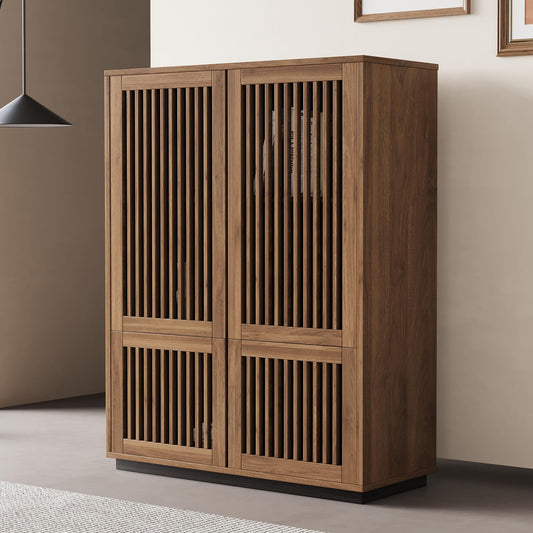 NessCarsti 47.5" H Wooden Small Storage Cabinet with Slatted Door & Shelves
