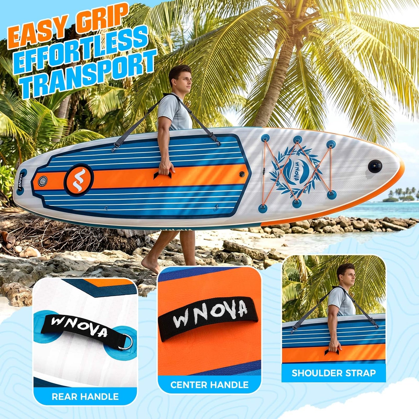 WNOVA 11' Inflatable Stand Up Paddle Board, 34" Extra Wide Stable iSUP for Adults & Youth, with Camera Mount & Premium Accessories, Non-Slip Deck for All Skill Levels (Light Wood Grain)