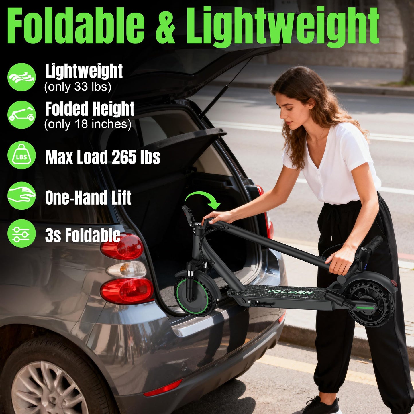 VOLPAM Electric Scooter with 8.5"/10" Solid Tire, 350W/500W Powerful Motor & 19/22 MPH Top Speed, 16-28 Miles Long Range, Folding E Scooter Choice