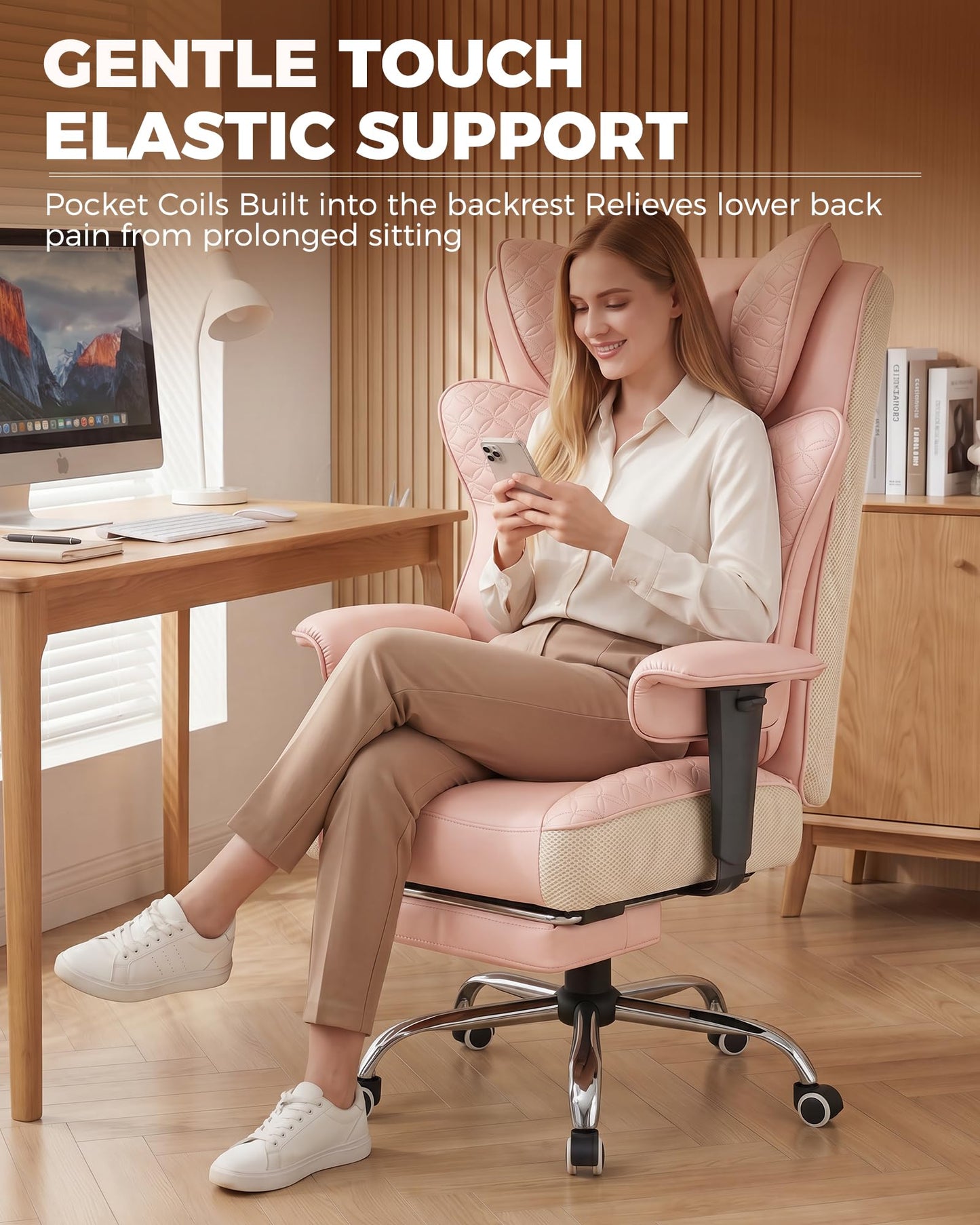 GTPLAYER Big and Tall Office Chair, Wide Ergonomic Gaming Chair with Deluxe Embossing Designed Leather with Foot Rest,150°Reclining Adjustable Soft Armrests Pocket Spring Back Support and Pillow