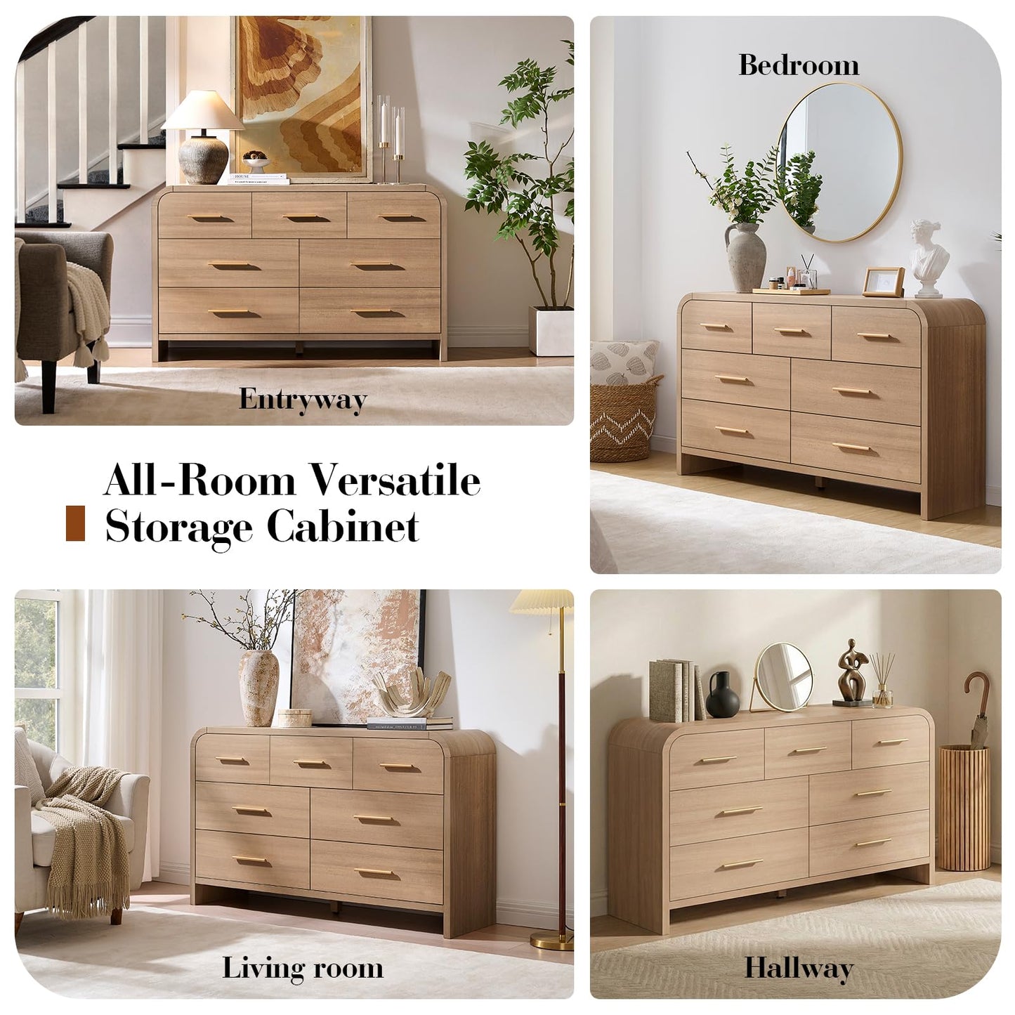 EliteSet Curved 7 Drawer Dresser for Bedroom, 53.82'' Wide Chest of Drawers, Modern Storage Cabinet for Hallway & Living Room TV Stand, FSC Certified 1.18" Thick Board, 100 lbs Top Weight, Oak