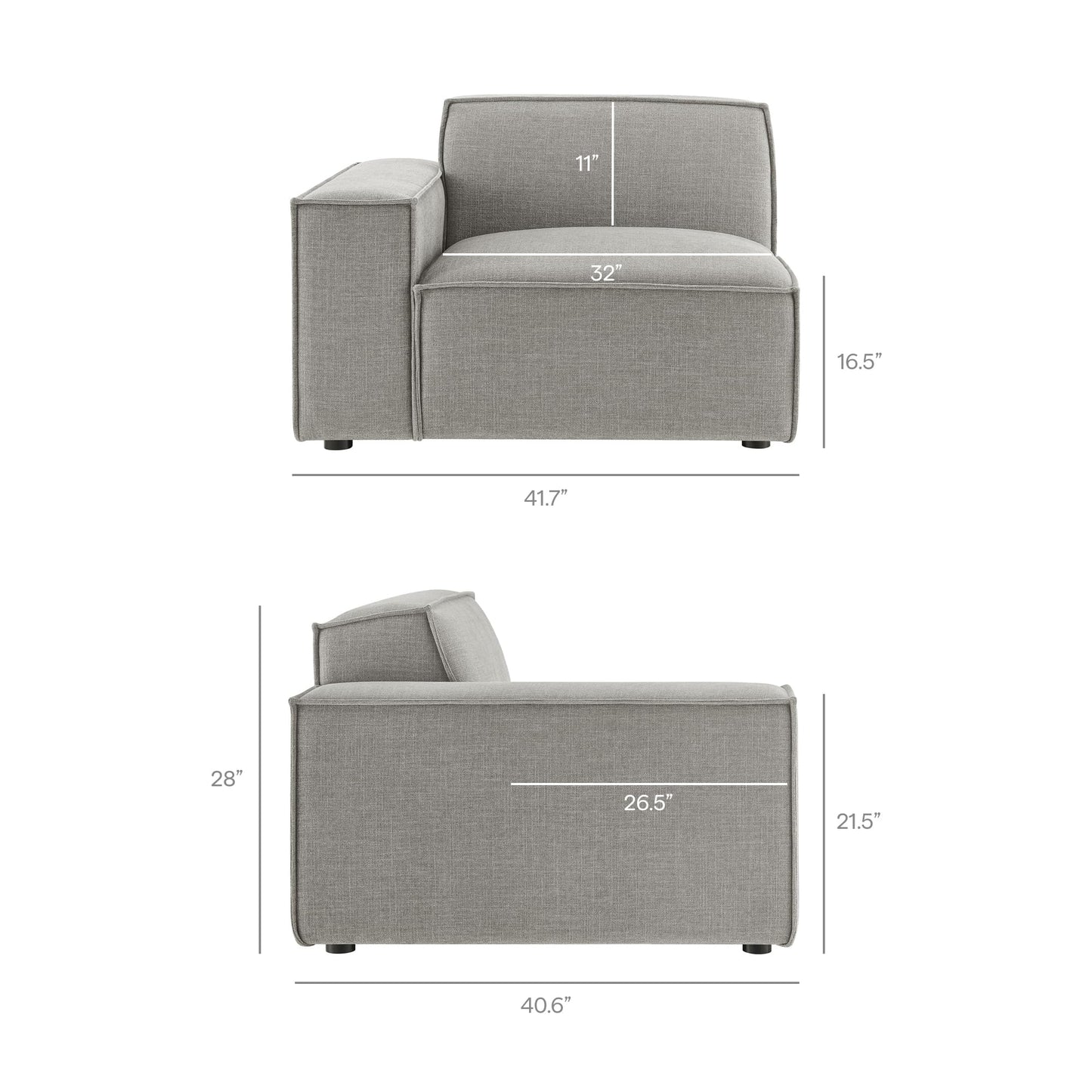 Modway Restore Performance Fabric Upholstered 4-Piece Modular Sofa Set with Ottoman in Pewter - Low Profile Sectional Sofa with Coil Seat Support and French Piping