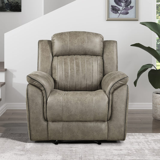 Lexicon Recliner Chair, Home Theater Seating, Manual Polished Microfiber Upholstery Reclining Chair, 39.5" W Recliner, Sandy Brown