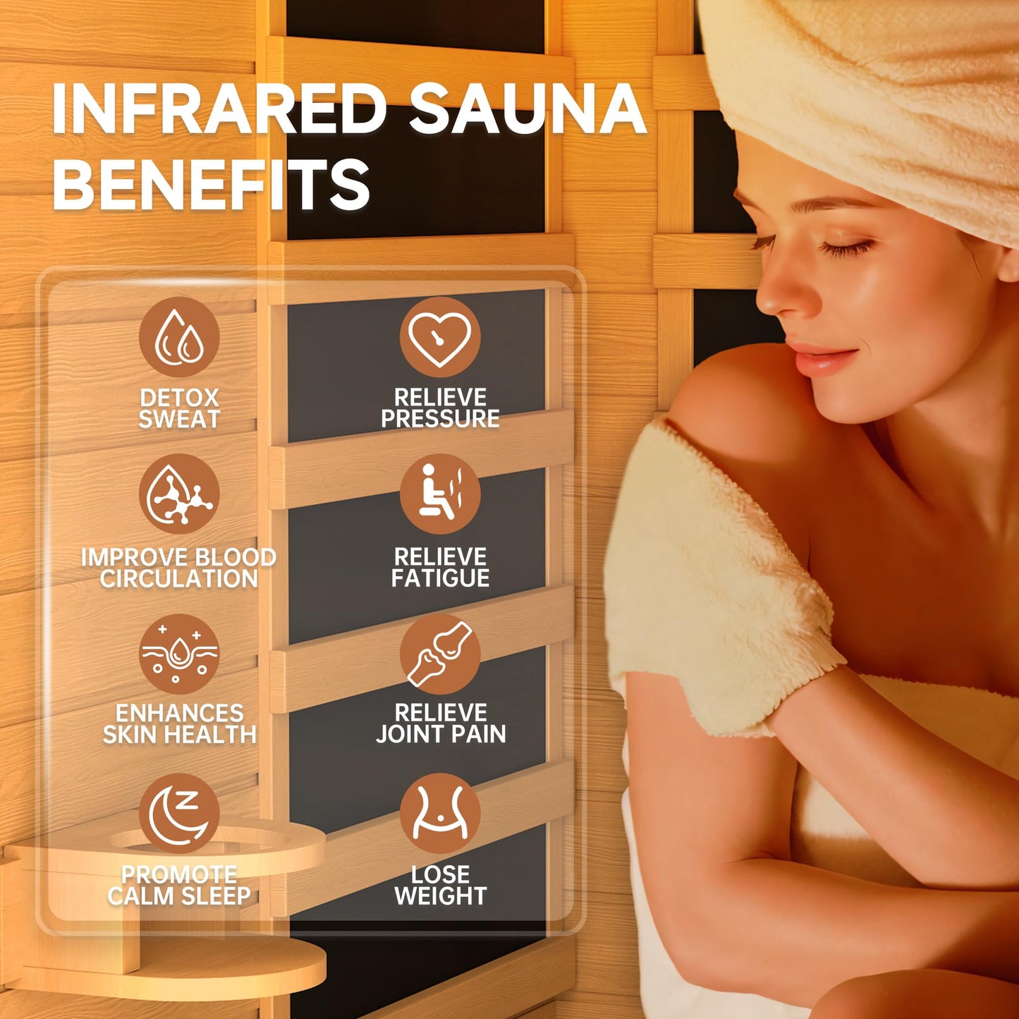 springspa Far Infrared Sauna for Home, Home Infrared Saunas up to 2 Person, Indoor Canadian Hemlock Wood Sauna Room with Near Zero Emf, 9 Chromo Therapy Lights, Bluetooth Speakers for Personal Spa