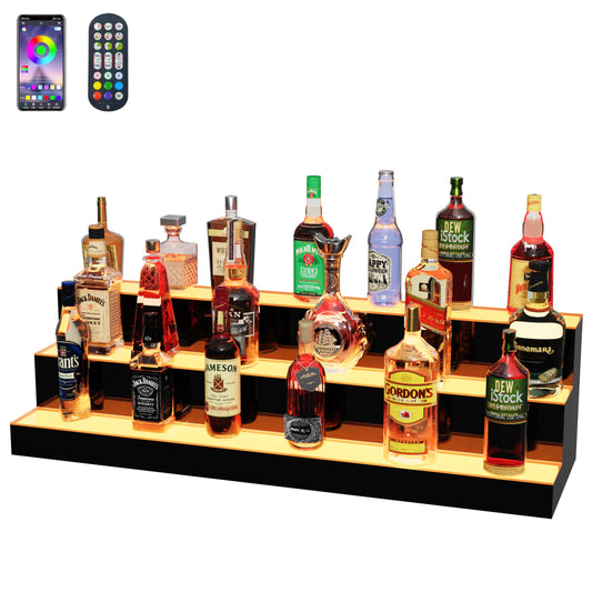 MESAlLUP 40 Inch 3 Tier Lighted Liquor Bottle Display Shelf, LED Bar Shelves with APP or Remote Control, Mulit Color Lighting for Home Mini Bars Decor, Restaurants & Party Use, Acrylic Stand