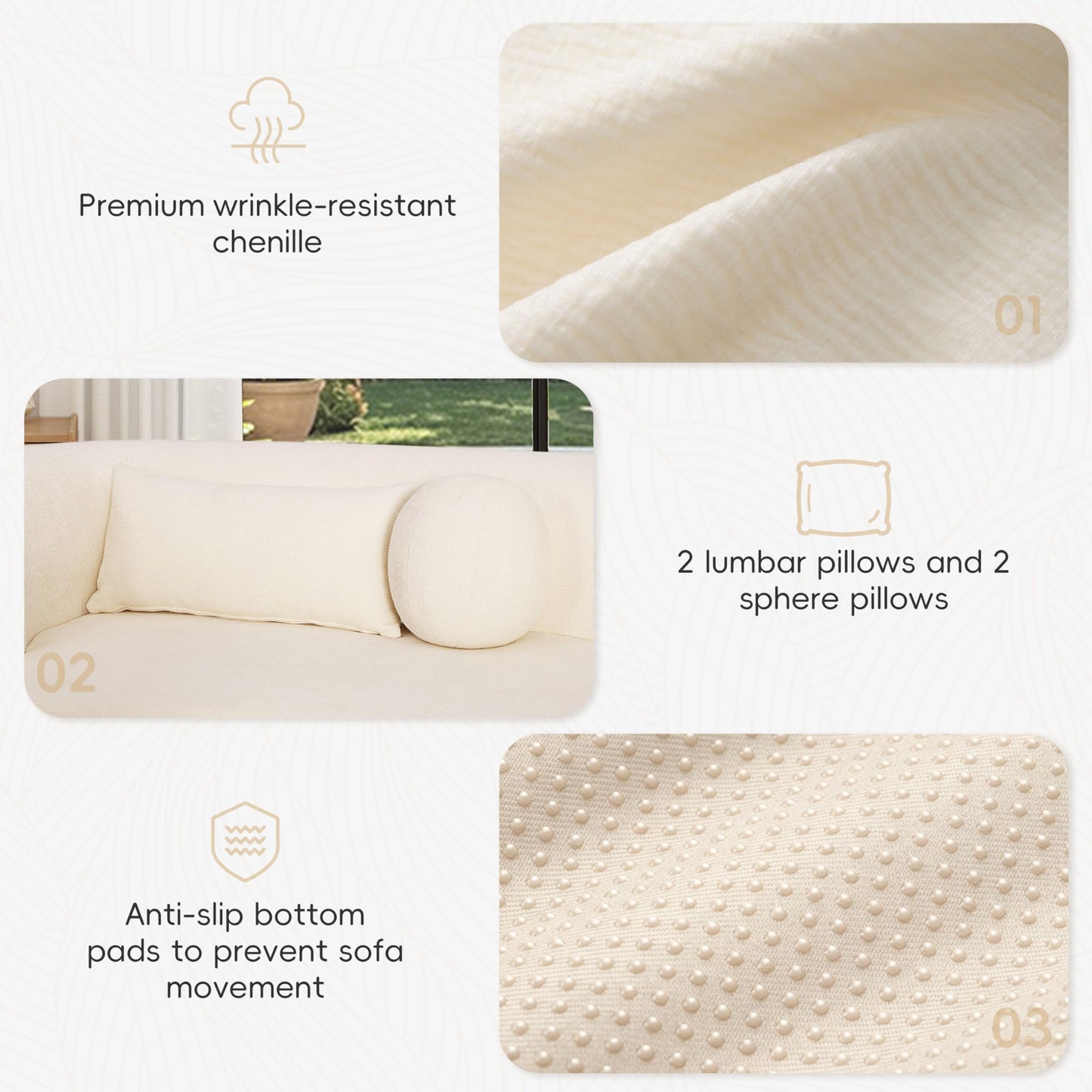 Merax 153" Chenille Modular Sectional Sofa Set, 6 Seat Curved Frameless Oversized Cloud Couch with 4 Pillows, Free Combination Hook & Loop, Fully Compressed, No Assembly for Living Room, Beige