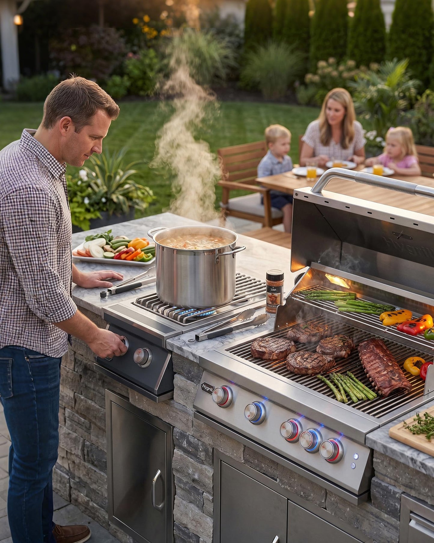 Stanbroil Hygrill Double Grilling Side Burners, 2 x 12,000BTU Natural Gas Burners for Outdoor Kitchen, Duty Heavy 304 Stainless Steel Built-in Burner for Outdoor BBQ Grill Island, Black