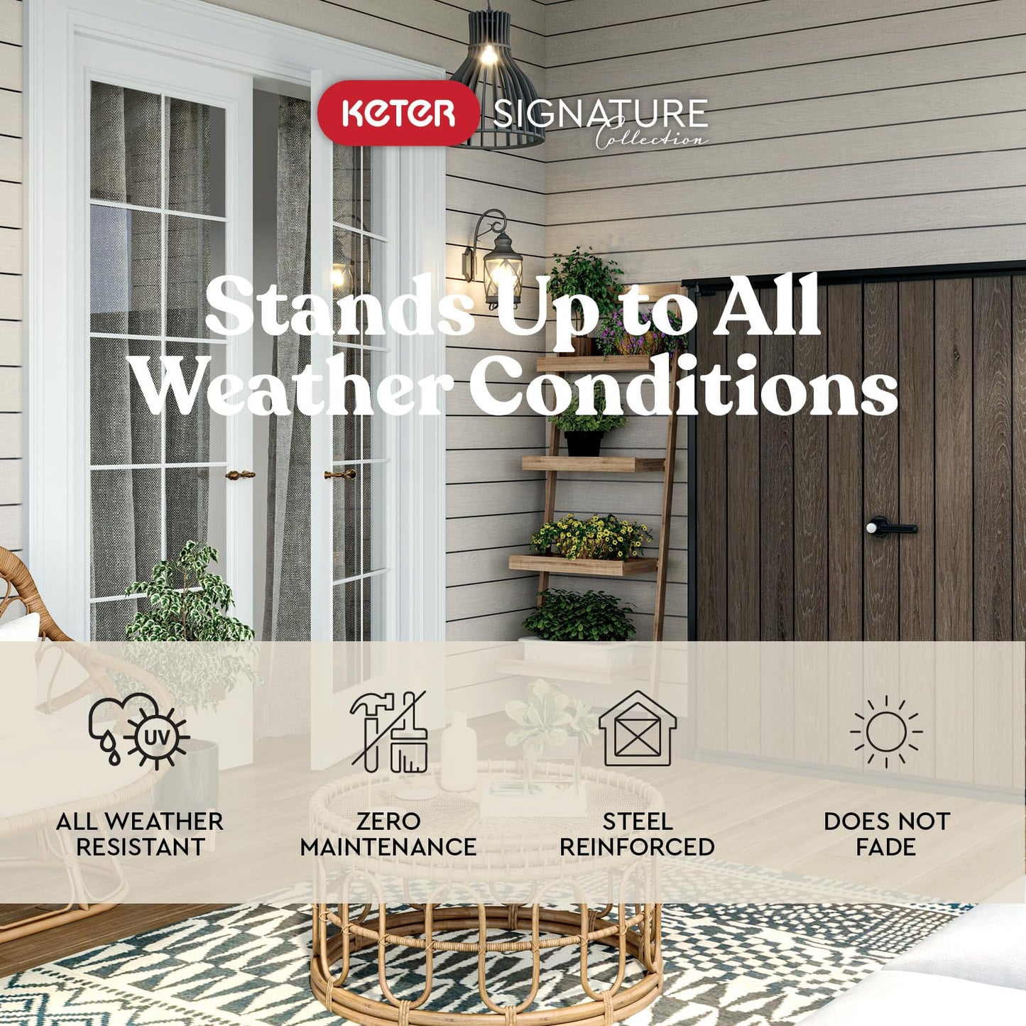 Signature Collection Vertical Outdoor Storage Shed, Weather-Resistant Resin Storage Cabinet with Double Doors & Heavy-Duty Floor, Walnut