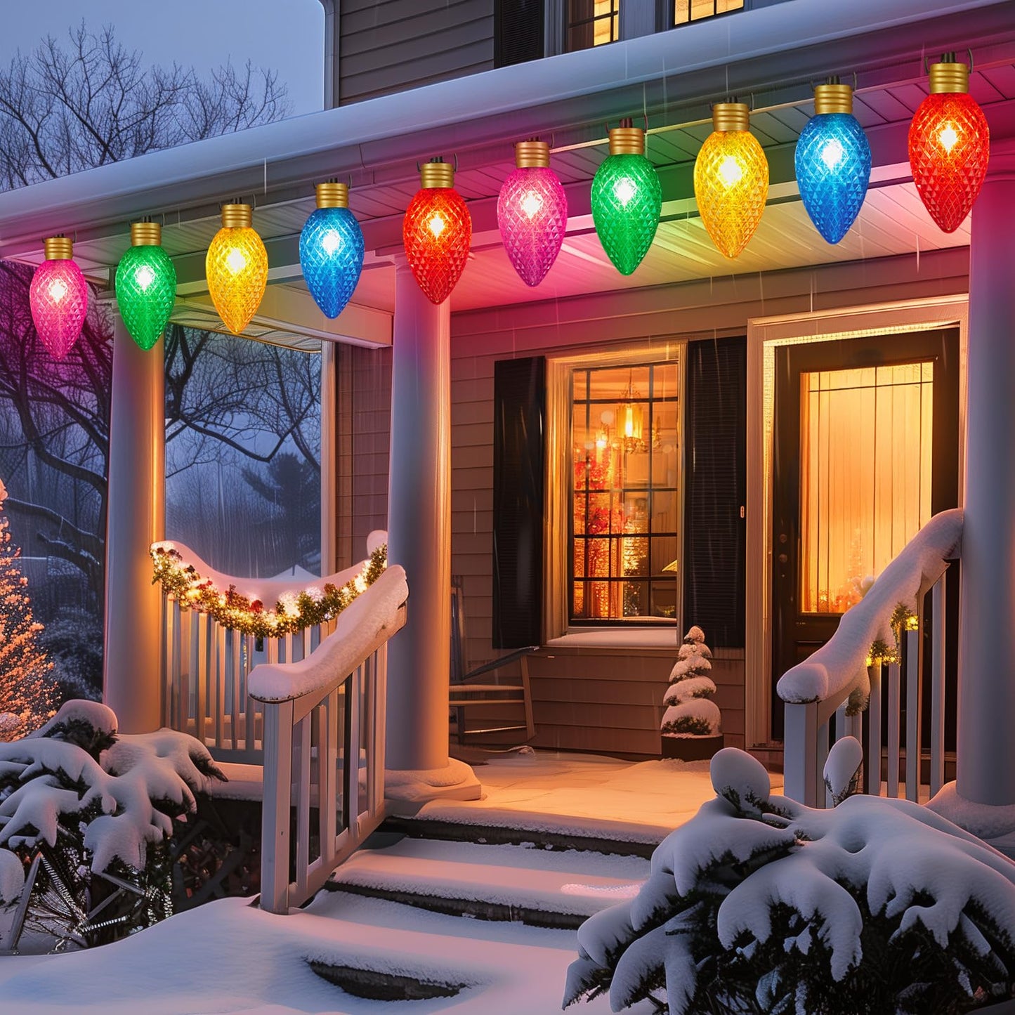 Minetom 2 Pack Jumbo C9 Christmas String Lights, 11 Feet, Waterproof, Strawberry Multicolor, Model GY-C-50.6-U-B1