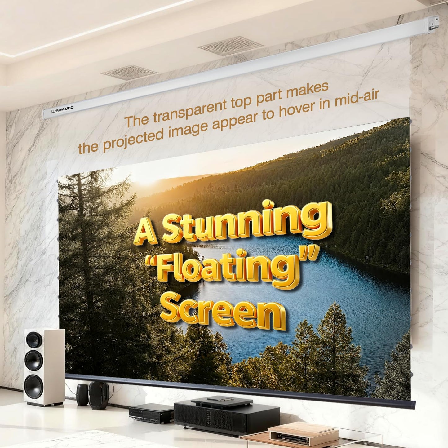 ALR Tensioned Motorized Projector Screen by SilverMagic - Tab Tensioned and Modern Design Gray Screen with White Aluminum case for Home Theater/Living Room/Patio/Office/Classroom - 100 inch 16:9