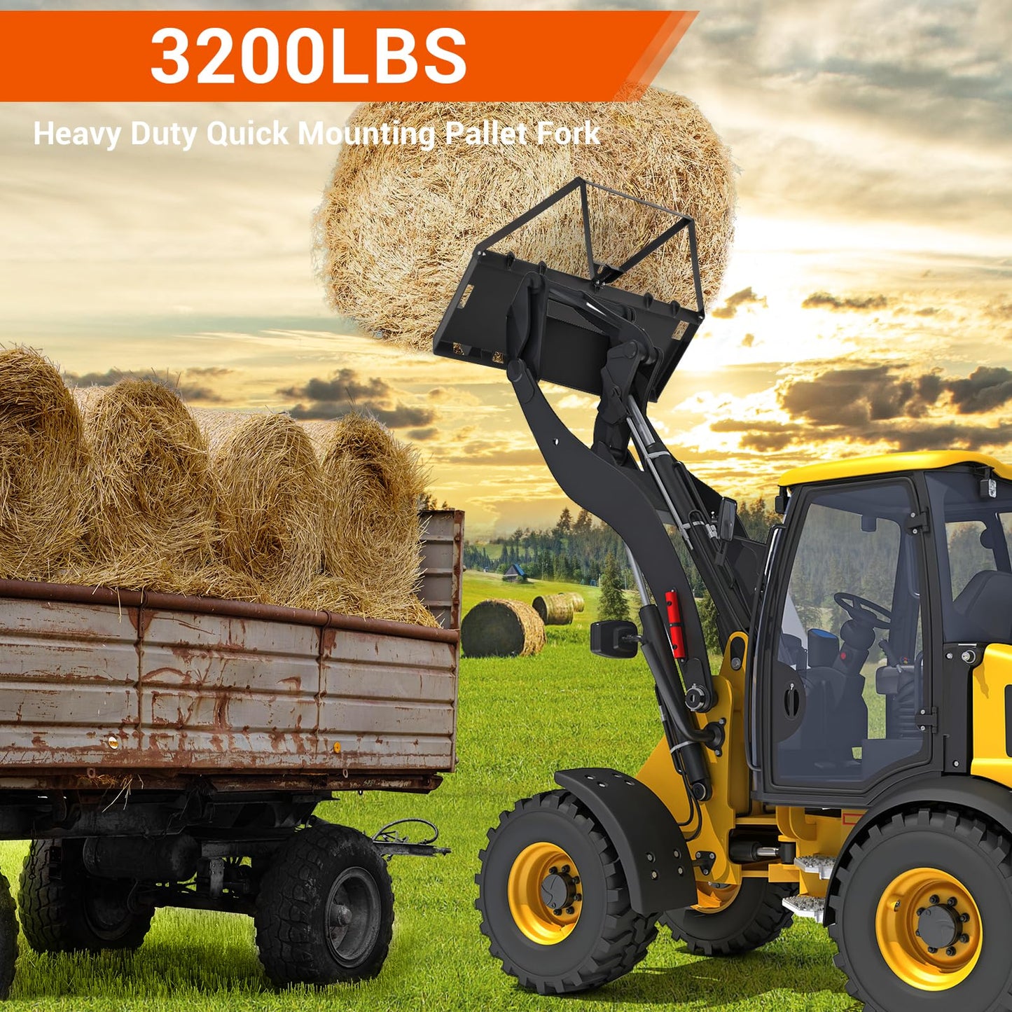 GarveeTech 46 in Skid Steer Pallet Forks, Heavy Duty 3200 LBS Capacity Skid Steer Forks Attachment for Tractors and Loaders, Quick Attach Mount, Black