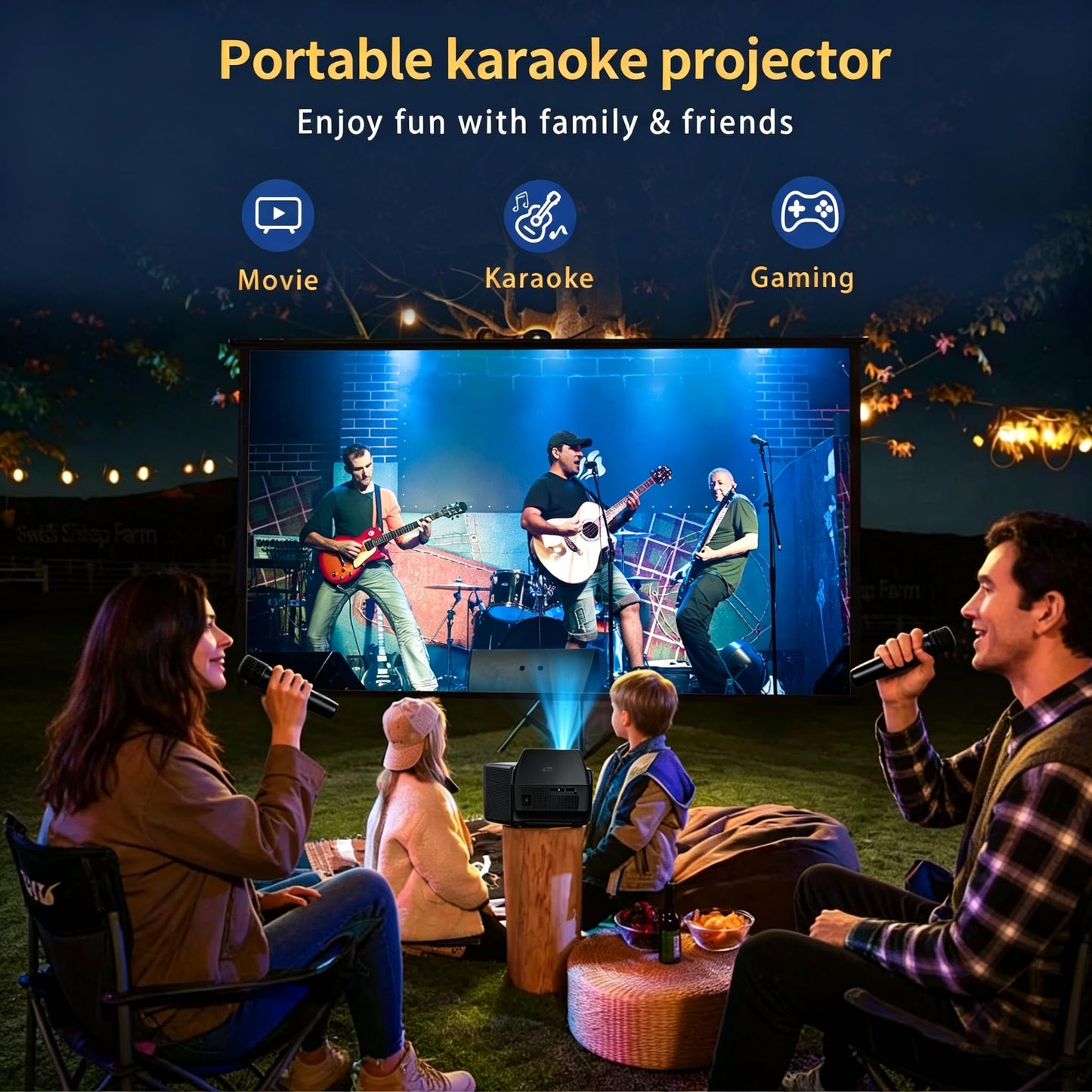 【SPEAKER & KARAOKE SPEAKER & PROJECTOR 3 IN 1】 LERMAYAL Smart Projector with WiFi and Bluetooth,Native 1080P, Electric Focus & Keystone & 4K Support Home Movie Projector (Black)