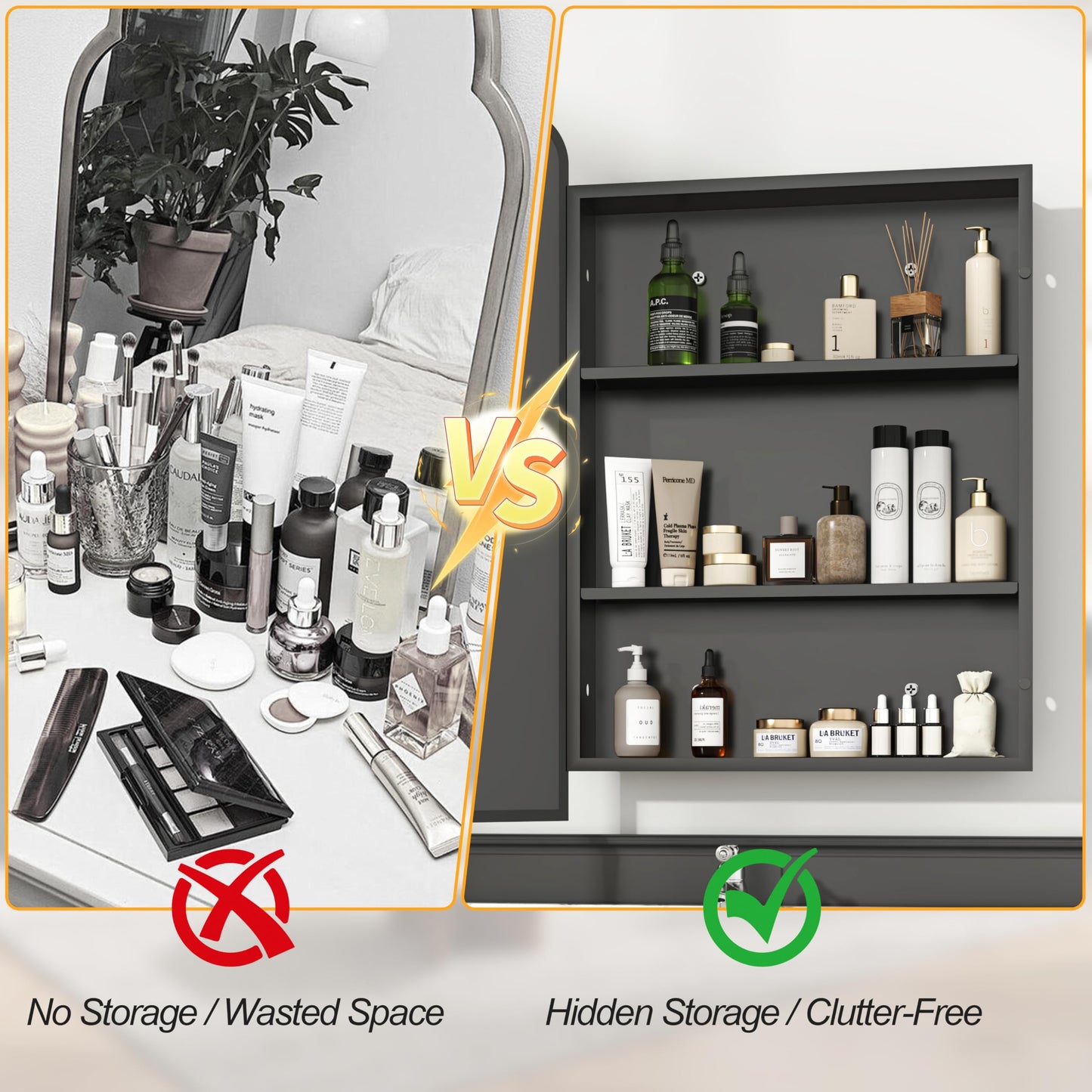 Batuso 35"x24" Bathroom Medicine Cabinet with Vintage Arched Mirror - All-Metal Black Medicine Cabinets with Hand-Painted Aluminum Door Frame, 2 Stable & Removable Shelves, Black