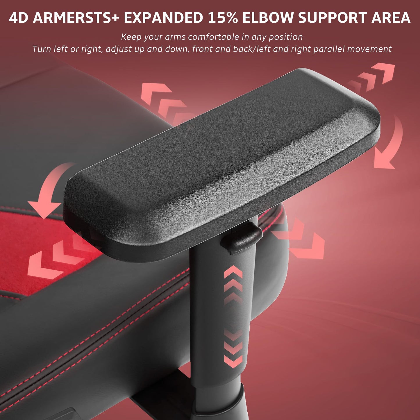 Wyrdforging Ergonomic Gaming Chair, Computer Desk Chairs, 4D Armrests, High Back Office Chair with Headrest & Lumbar Pillow, Tilt Rocker Recliner, Heavy-Duty Base, Black PU Leather & Red Suede Combo