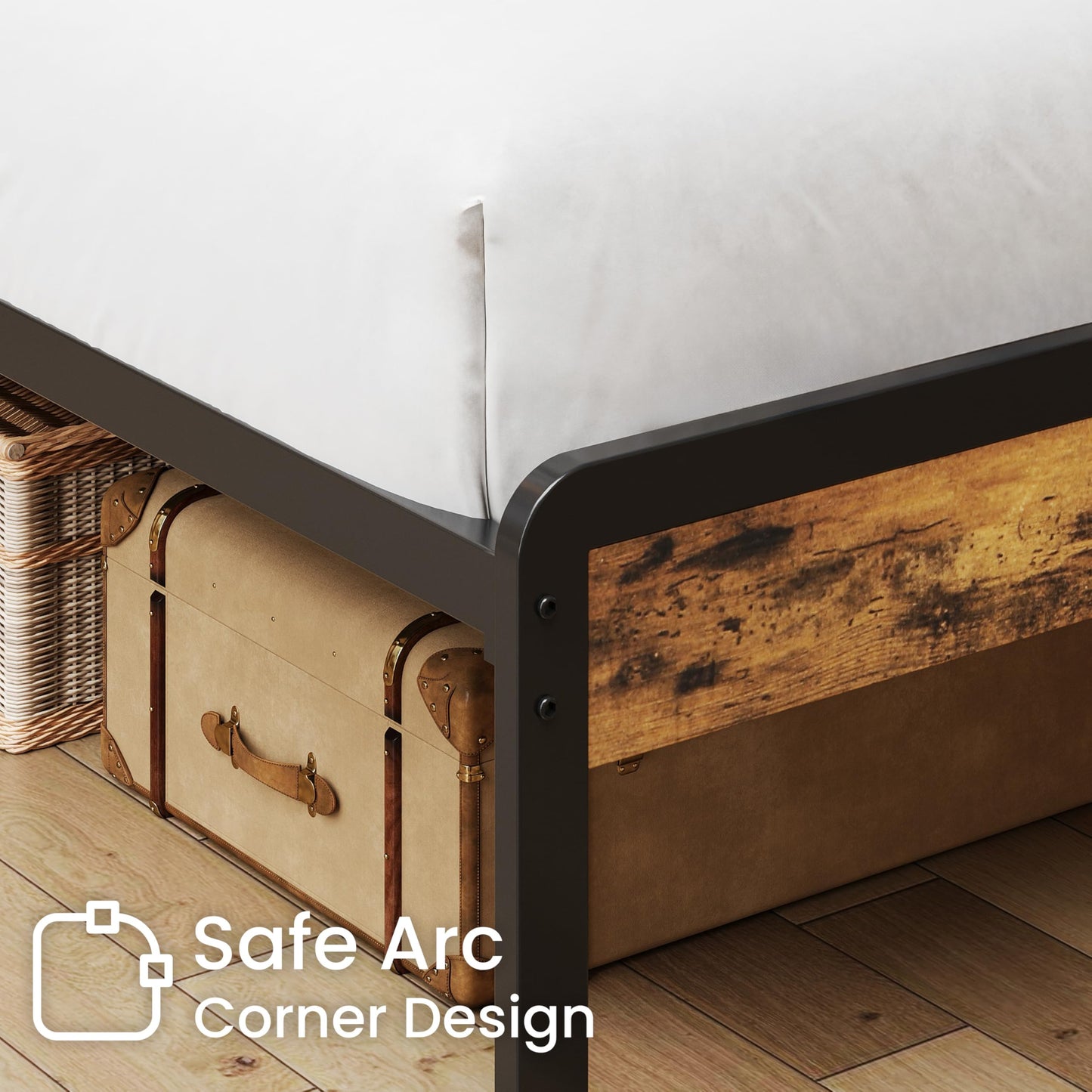 LIKIMIO California King Size Bed Frame, Platform Bed with 2-Tier Storage Headboard, Solid and Stable, Noise Free, No Box Spring Needed, Easy Assembly, Industrial Brown