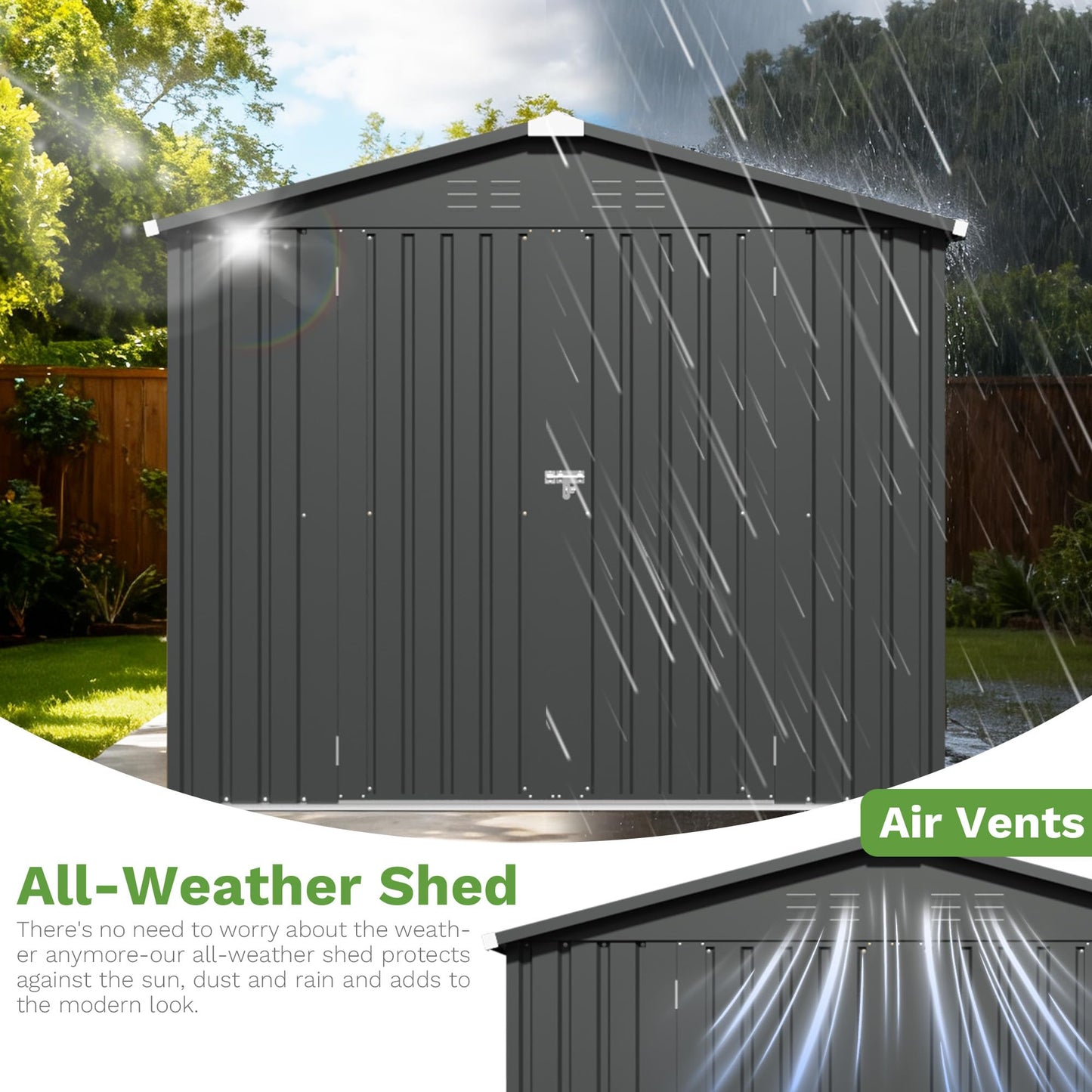 Patiowell 8x8 FT Outdoor Storage Shed, Garden Tool Storage Sheds with Sloping Roof and Double Lockable Door, Outdoor Shed for Backyard Patio Lawn, Black