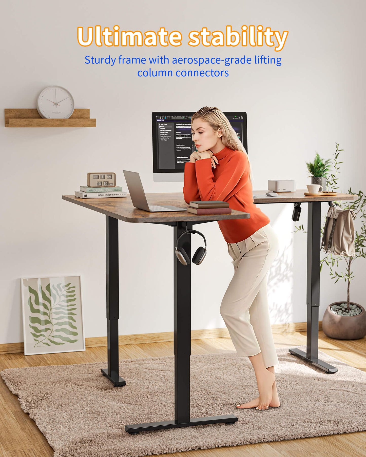 YIHAYO L Shaped Standing Desk Adjustable Height, 63 x 55 Inches Electric Corner Standing Desk with Splice Board, Computer Desk for Home Office, Rustic Brown