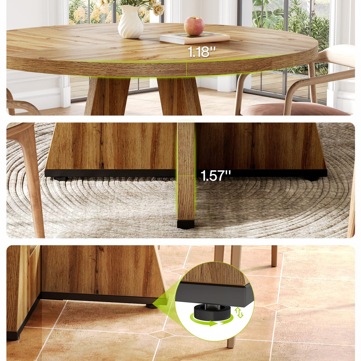 LITTLE TREE Round Dining Table for 4-6 People, 47 Inches Dining Room Table with Wooden Pedestal Base, Modern Dinner Table, Circle Kitchen Tables for Dining Room, Kitchen, Living Room(Table Only)