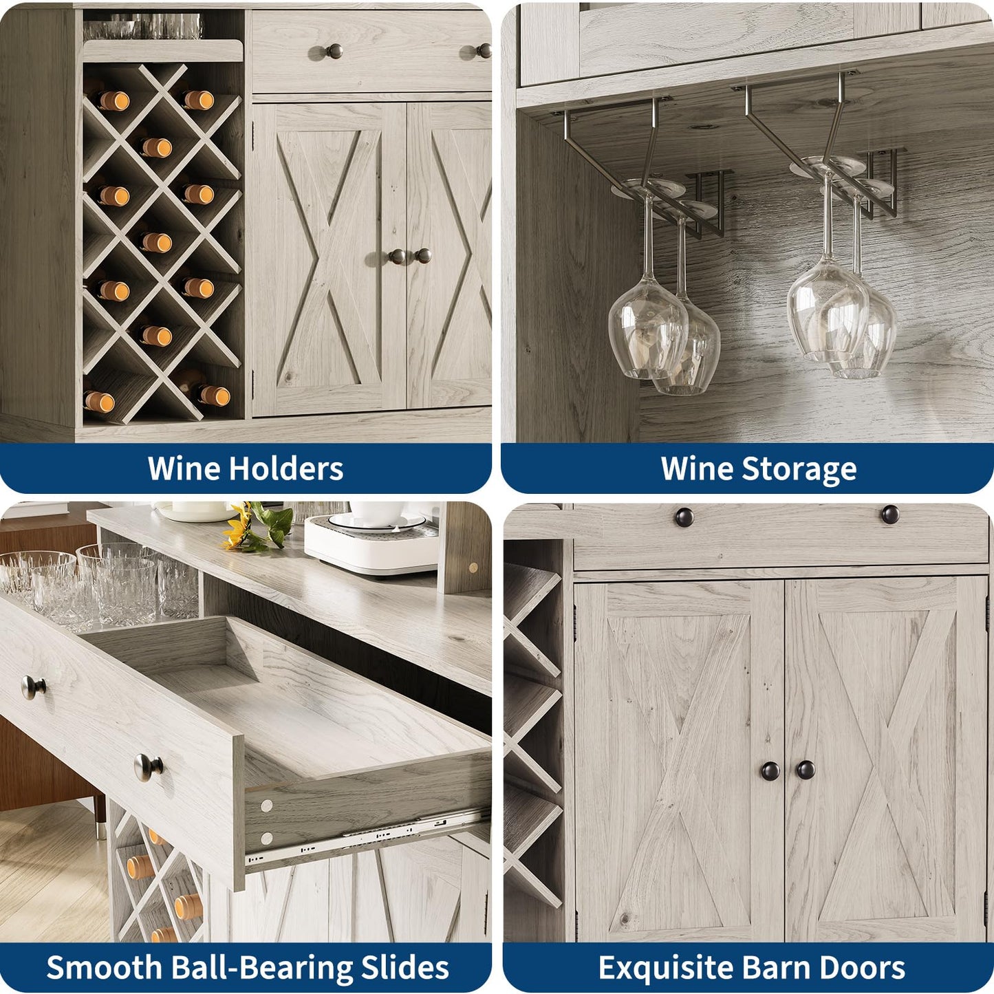 Hetoy 72" Tall Kitchen Pantry Cabinet with Power Outlet – Barn Doors, Wine Bottle Rack & Ample Storage – Modern Sideboard Buffet for Dining Room, Kitchen, or Home Bar