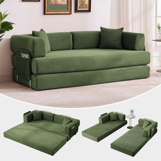 GarveeLife 78.8" Modular Corduroy Sofa Bed,5 in 1 Convertible Futon Floor Couch with Pull-Out Sleeper,Multi-Functional Futon for Living Room Guest Room & Small Spaces