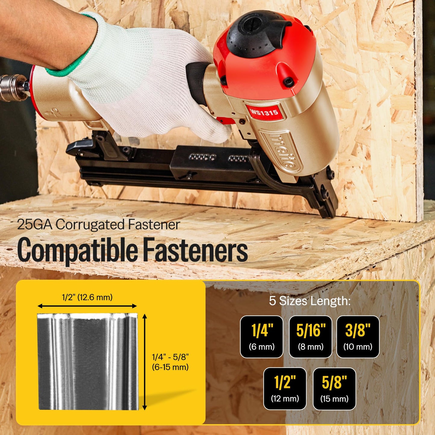 meite Corrugated Fastener Tool, 1/2-inch Crown Micro Corrugated Stapler, Accepts 1/4-inch to 5/8-inch Leg Lengths Corrugated Fasteners (Model WS1315)