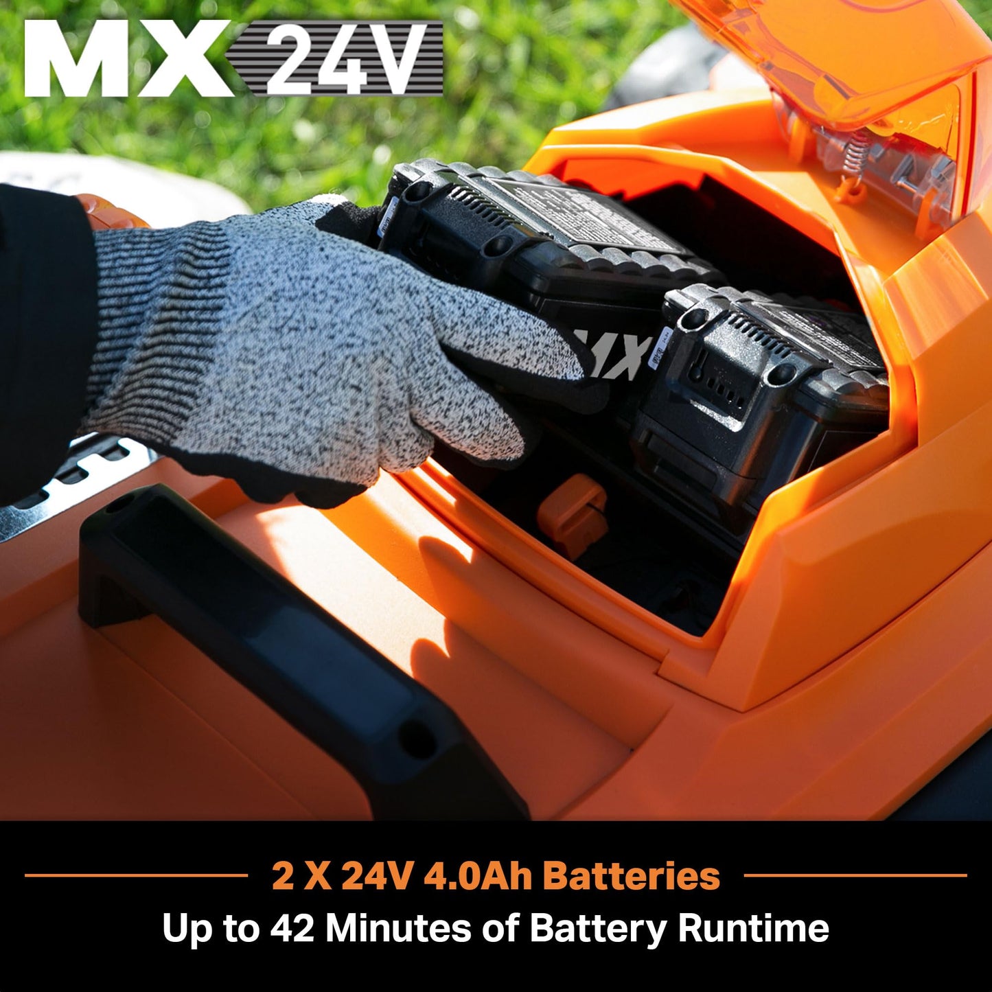 LawnMaster CLMF4817E 48V MAX Brushless Mower with 2X24V MAX 4.0Ah Battery and a Dual Charger