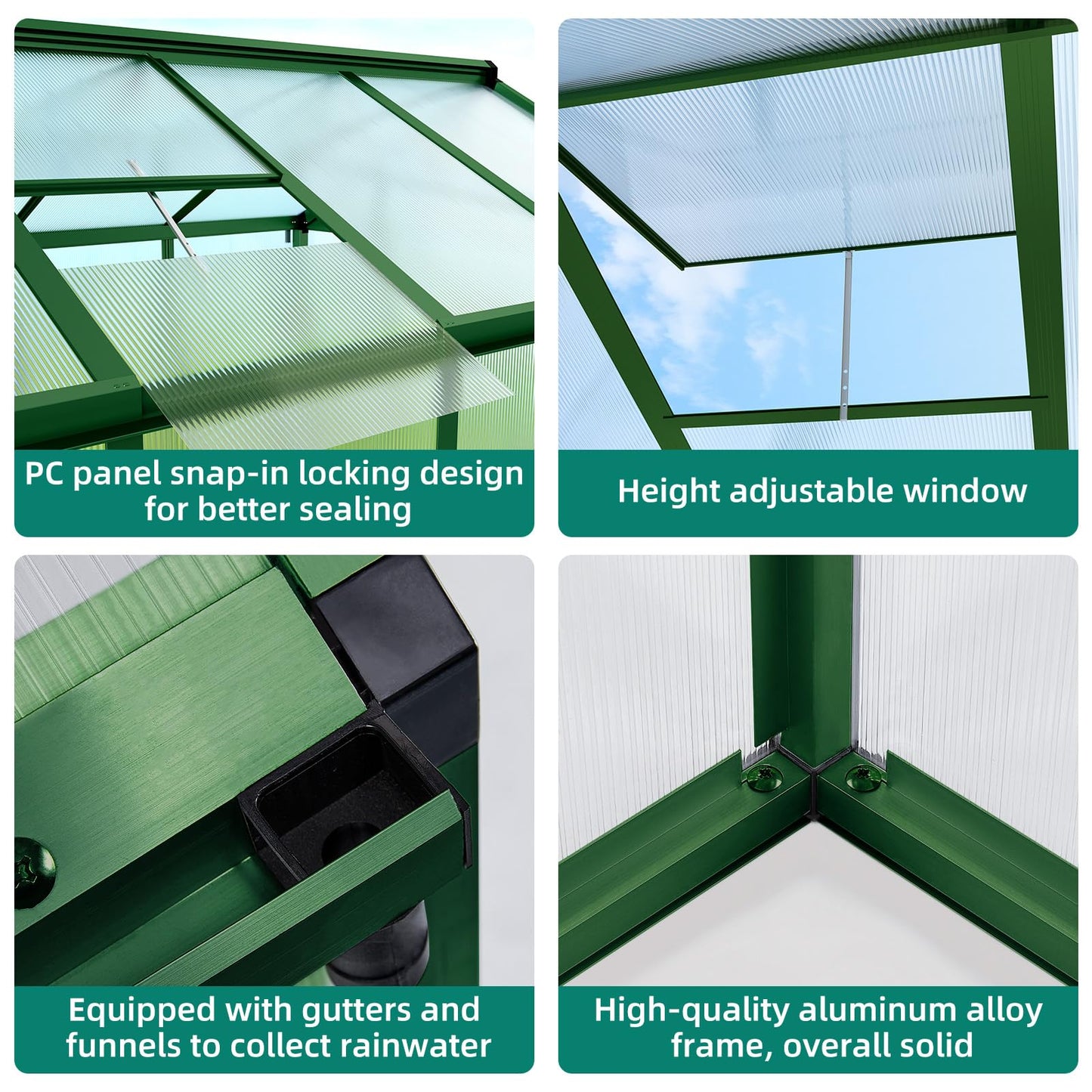 Garvee 8x12 ft Greenhouse - Aluminum Greenhouses for Outdoors, Large Polycarbonate Greenhouse with Roof Vent, Heavy Duty Walk-in Green Houses for Outside Garden, Backyard, Patio, Lawn, Easy Assembly