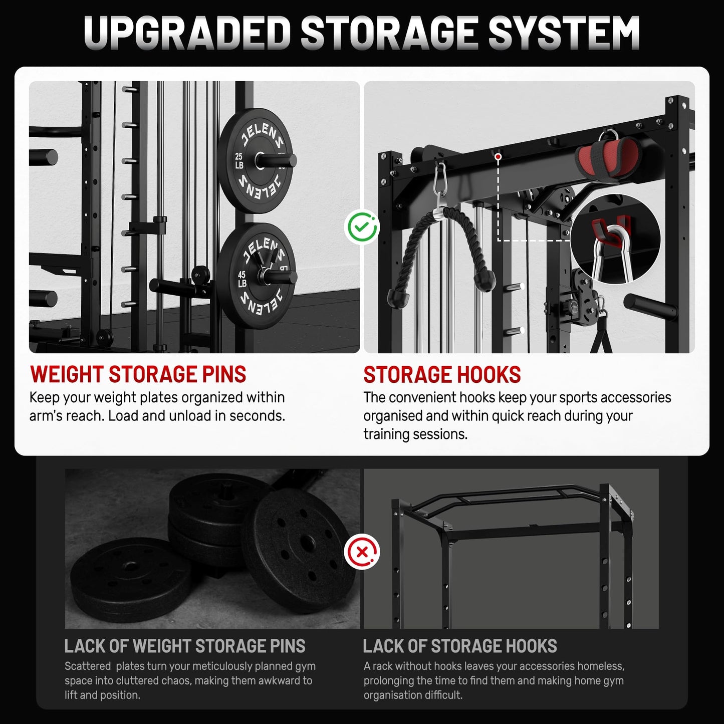 JELENS Smith Machine for Home Gym, Multi-Function M12 Power Cage, Squat Rack with Smith Bar and More Attachment (Black, M12 Smith Machine)