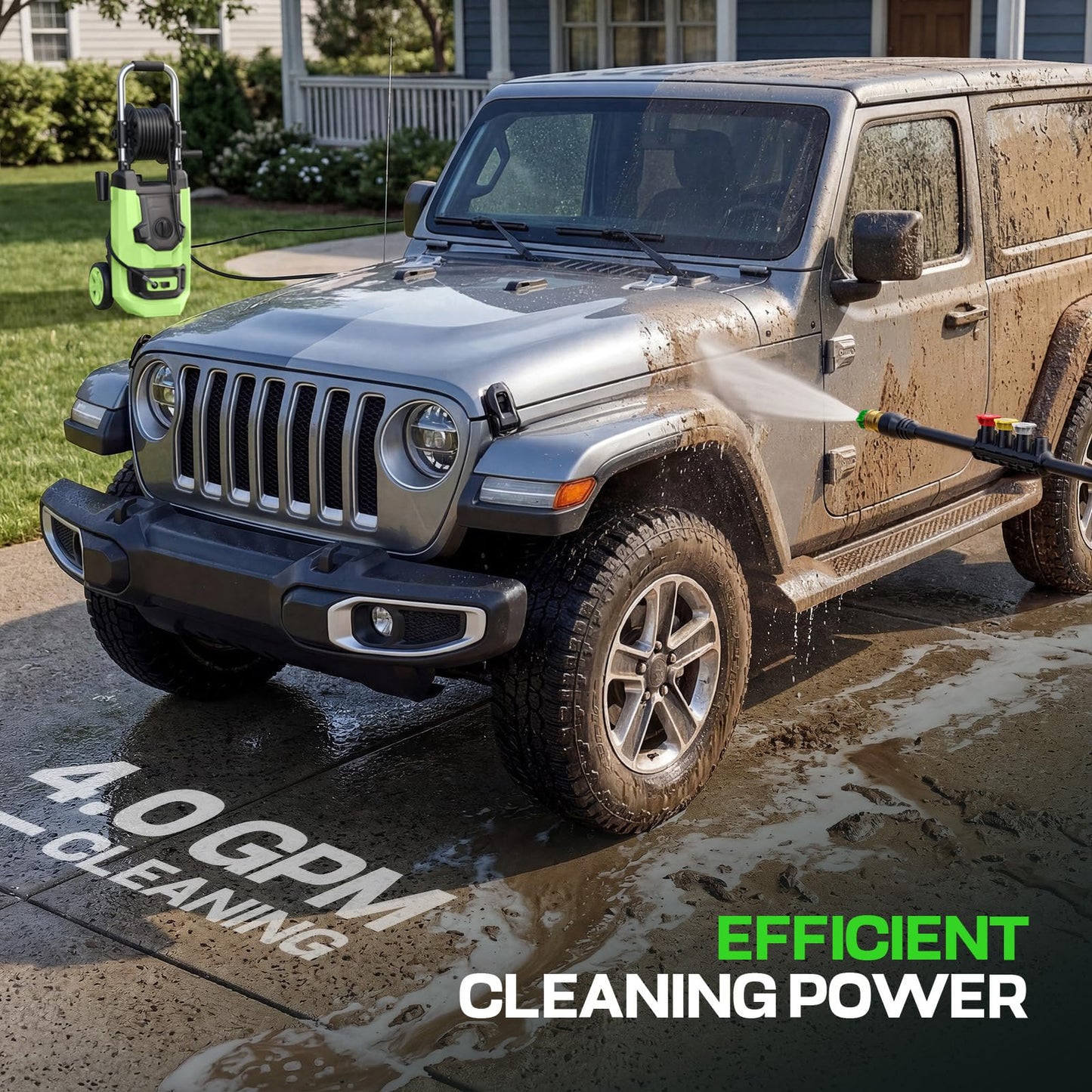 Imdot 2026 New Pressure Washer 5000 PSI with 3 Levels Adjustable Pressure Gun, Portable Pull-Handle, 4 Nozzles and Foam Cannon, Heavy Duty Power Washer for Home/Car/Fence/Garden, Green