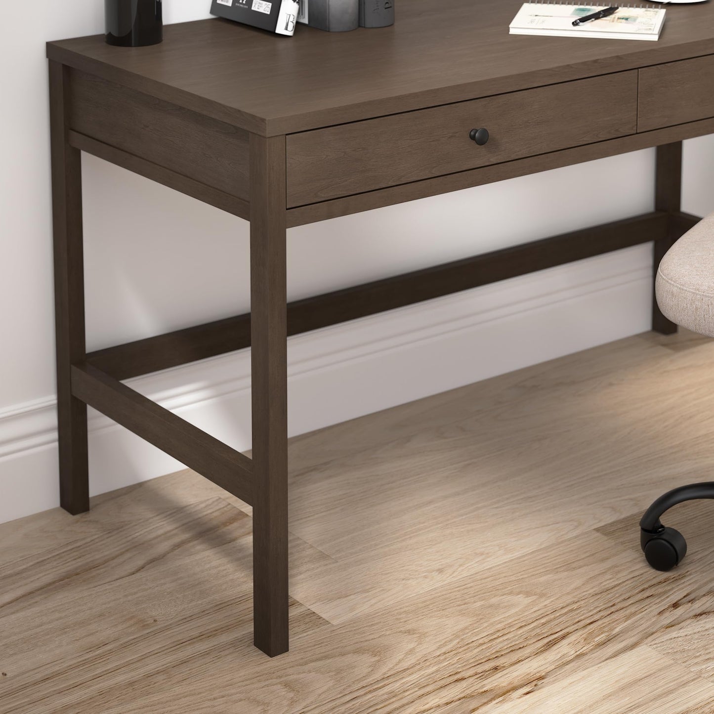 Bush Home 54-Inch Writing Desk with 2 Door Low Storage Cabinet, Computer Study Laptop Table Workstation, Drawers and Adjustable Shelves, Home Office Furniture Set, Avery Collection, Chocolate Birch