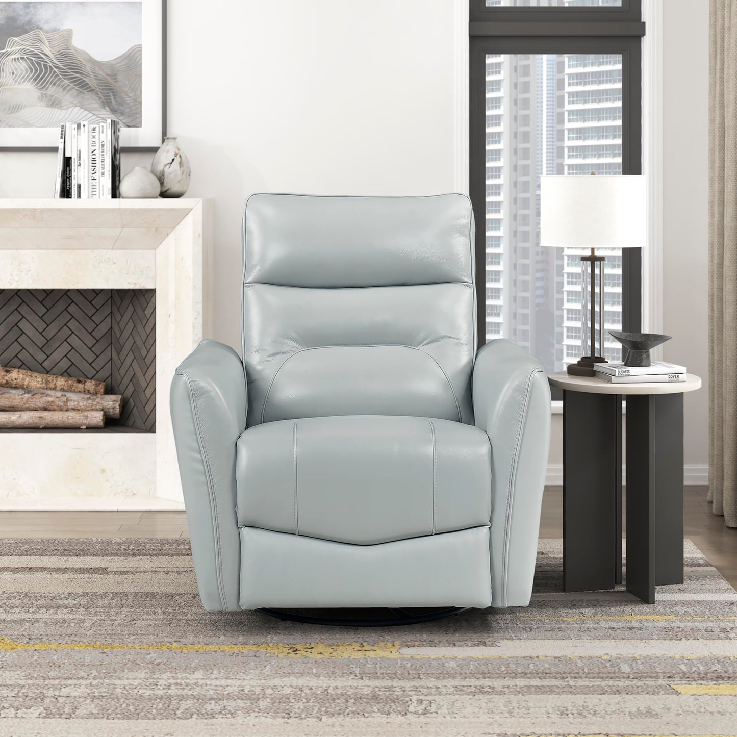 Lexicon Swivel Glider Reclining Chair, Top Grain Leather Match Manual Recliner, Comfy Nursery Glider Recliner, Swivel Reclining Chair for Living Room/Office/Bedroom/Apartment, Aqua