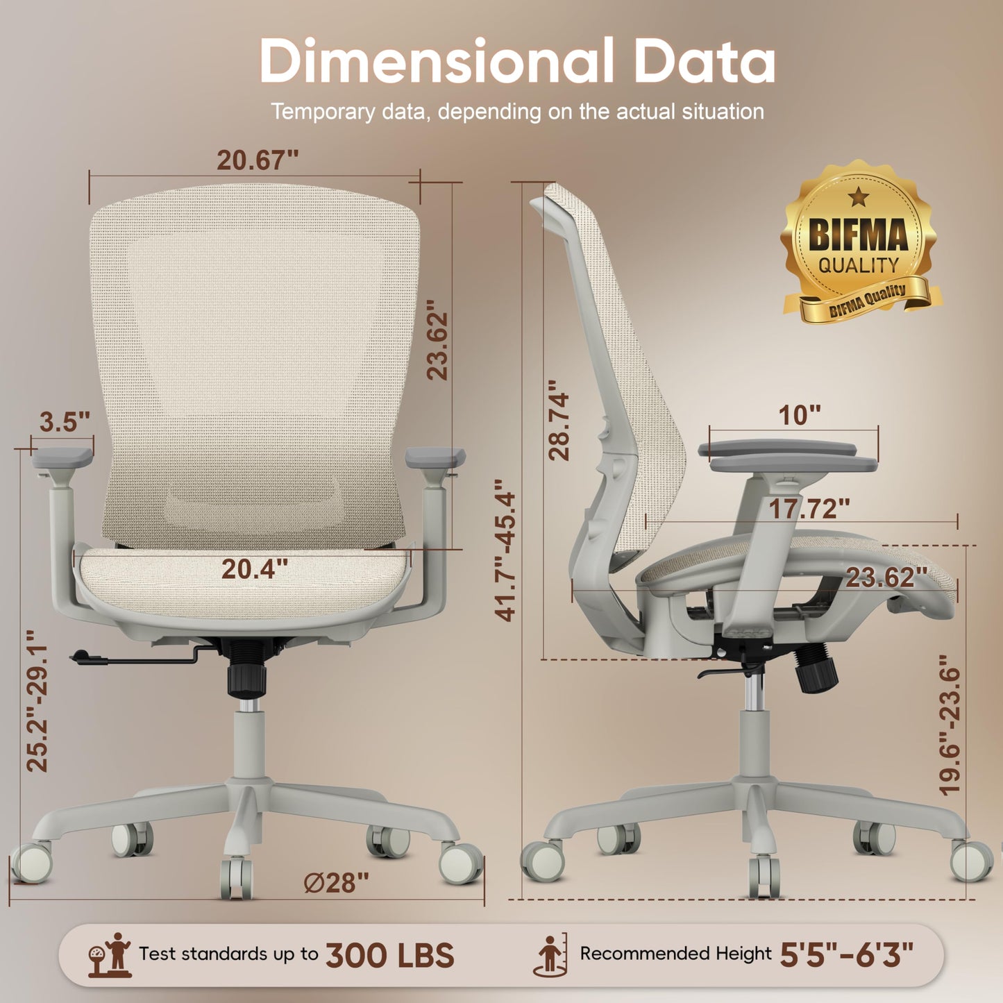 ELABEST Mesh Office Chair,Ergonomic Computer Desk Chair,Sturdy Task Chair- Adjustable Lumbar Support & Armrests,Tilt Function,Comfort Wide Seat,Swivel Home Office Chair (Beige)