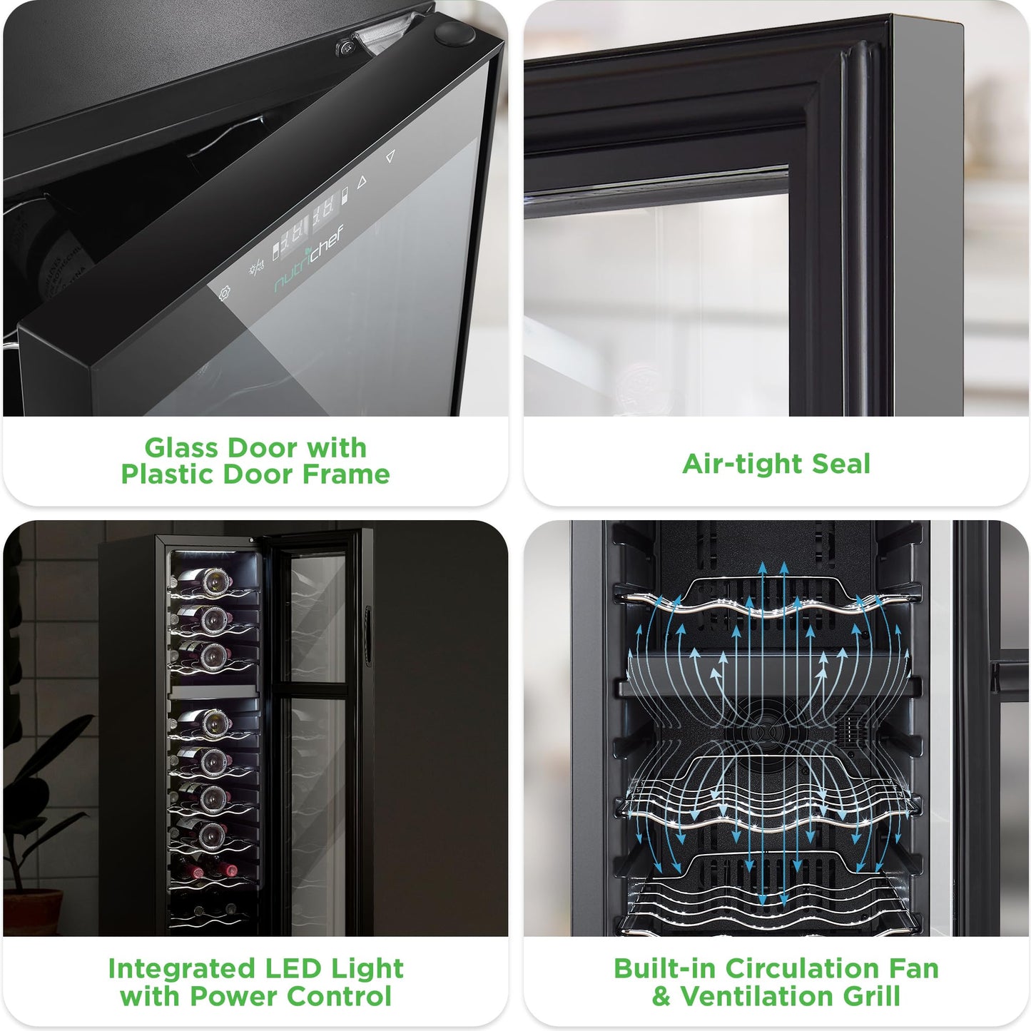Nutrichef 27 Bottle Wine Fridge | Dual Zone Adjustable Temperature Control 41°F to 64°F | Ultra Quiet | Wine Cooler For Home, & Office | FreeStanding 43x11x23 IN | Black