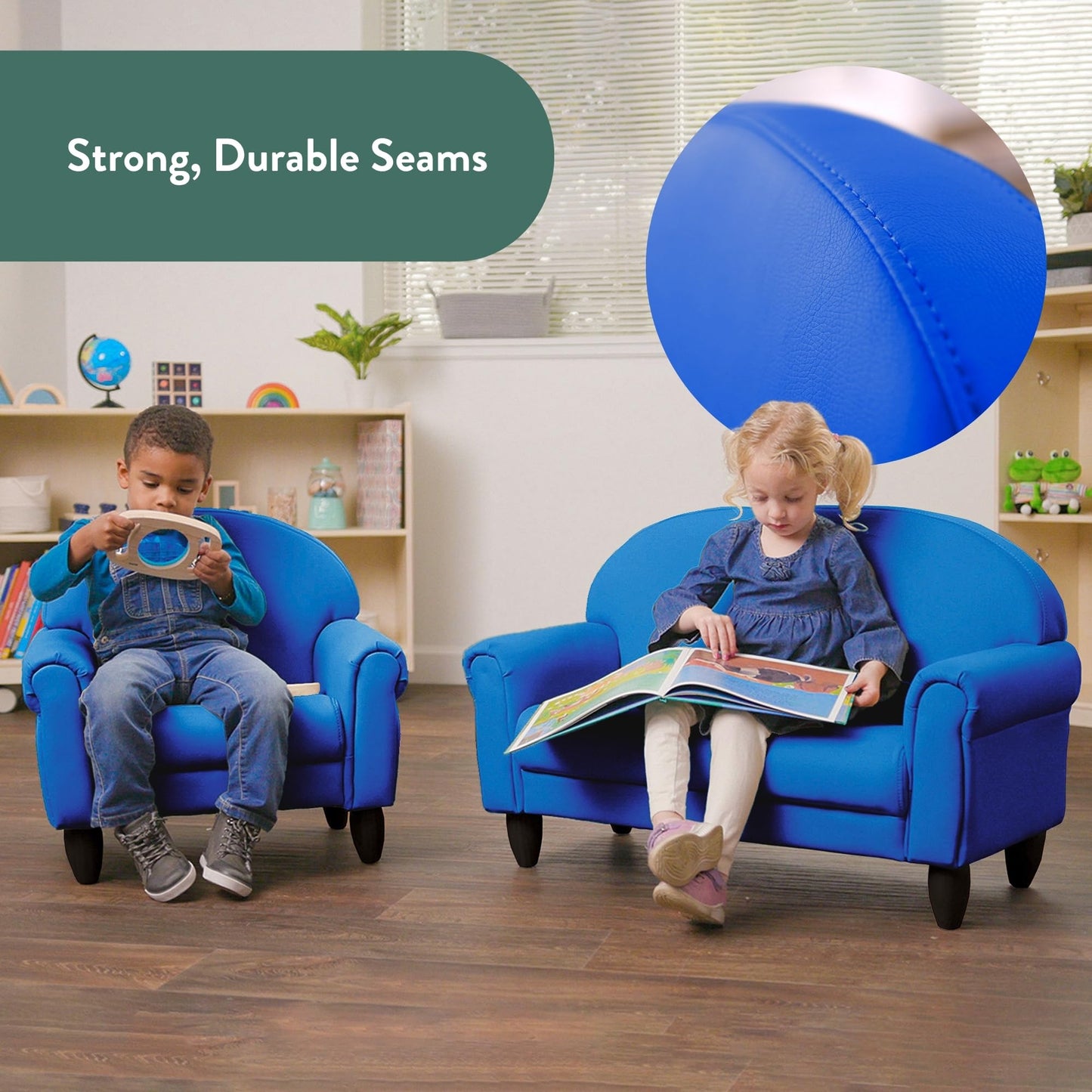 Children's Factory As We Grow Toddler Sofa, Blue, CF805-197, Flexible Seating for Daycare or Preschool, Kids Reading Couch, Playroom Furniture