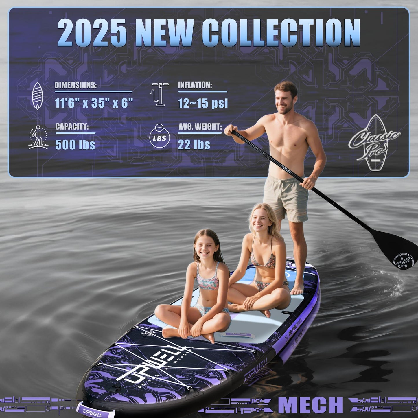 UPWELL 11'6"×35" Extra Wide Inflatable Paddle Board, Stand Up Paddle Board, Sup Paddle Boards for Adults, Mech Purple