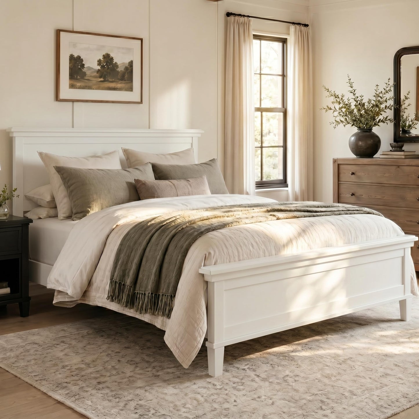 Merax Full Size Platform Bed Frame with Headboard, Solid Wood Bed Frame, Mid-Century Modern Farmhouse Bed with Wood Slat Support, No Box Spring Needed, Under-Bed Storage