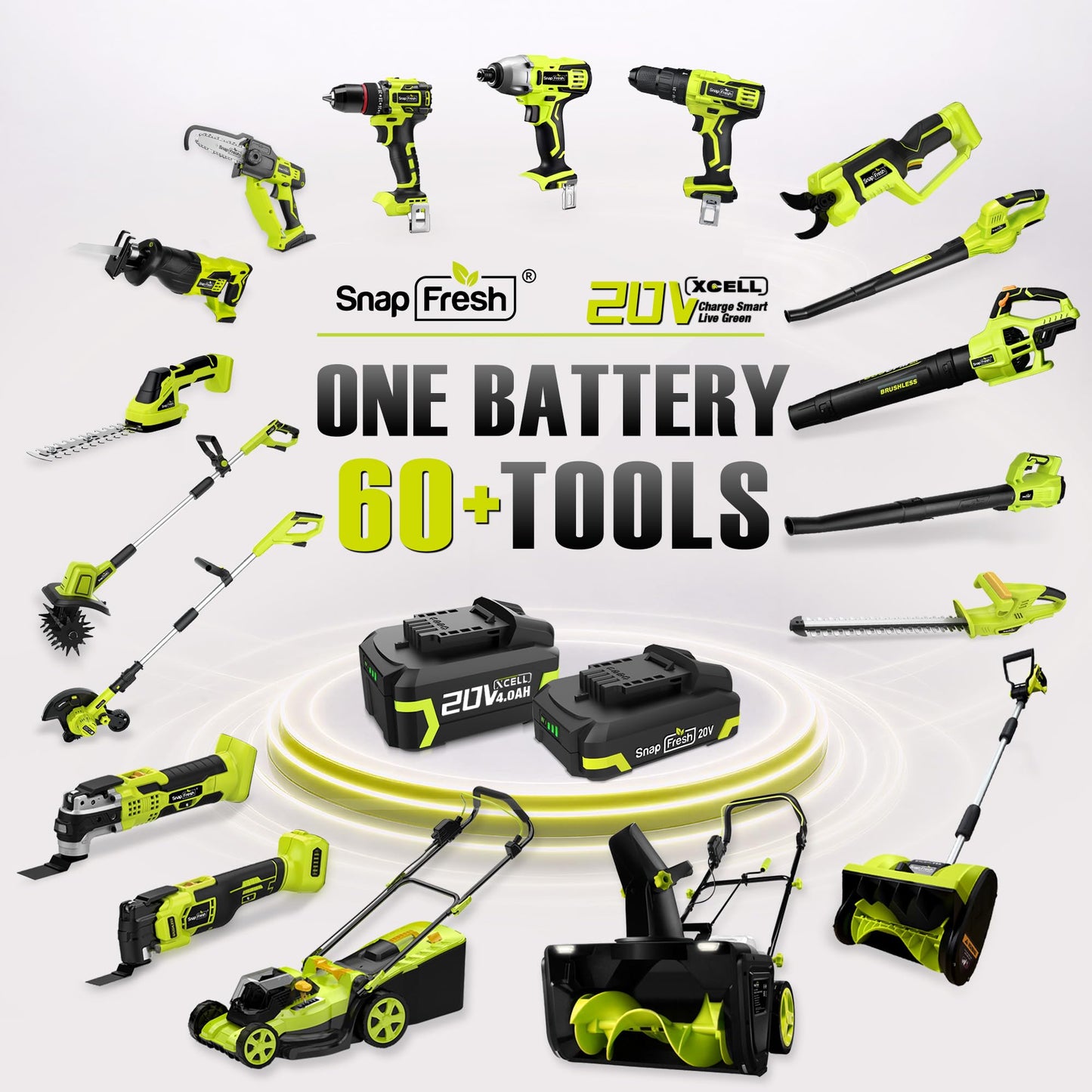 SnapFresh 40V 17” Brushless Lawn Mower – 2 x 5.0Ah Batteries Electric Cordless Push Mower with Fast Charger, 6-Level Height Adjustment, 45L Grass Bag, Lightweight Battery Powered Mower
