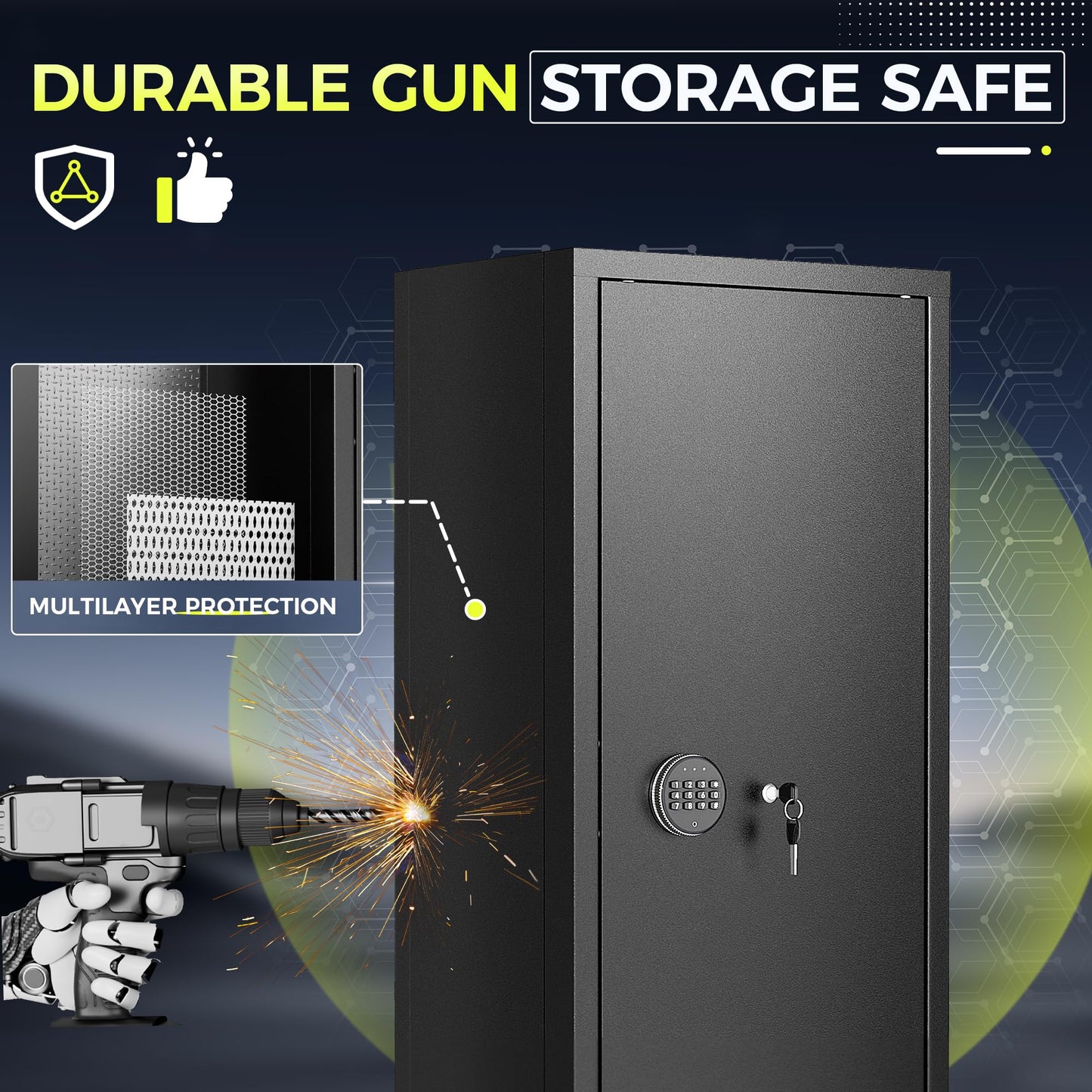Superday 12-15 Gun Safe for Home Rifles and Pistols, Quick Access Large Gun Safe for Rifles, Gun Cabinets for Rifles and Shotguns with Keyboard Lock, 3 Adjustable Racks, Pockets(Black)