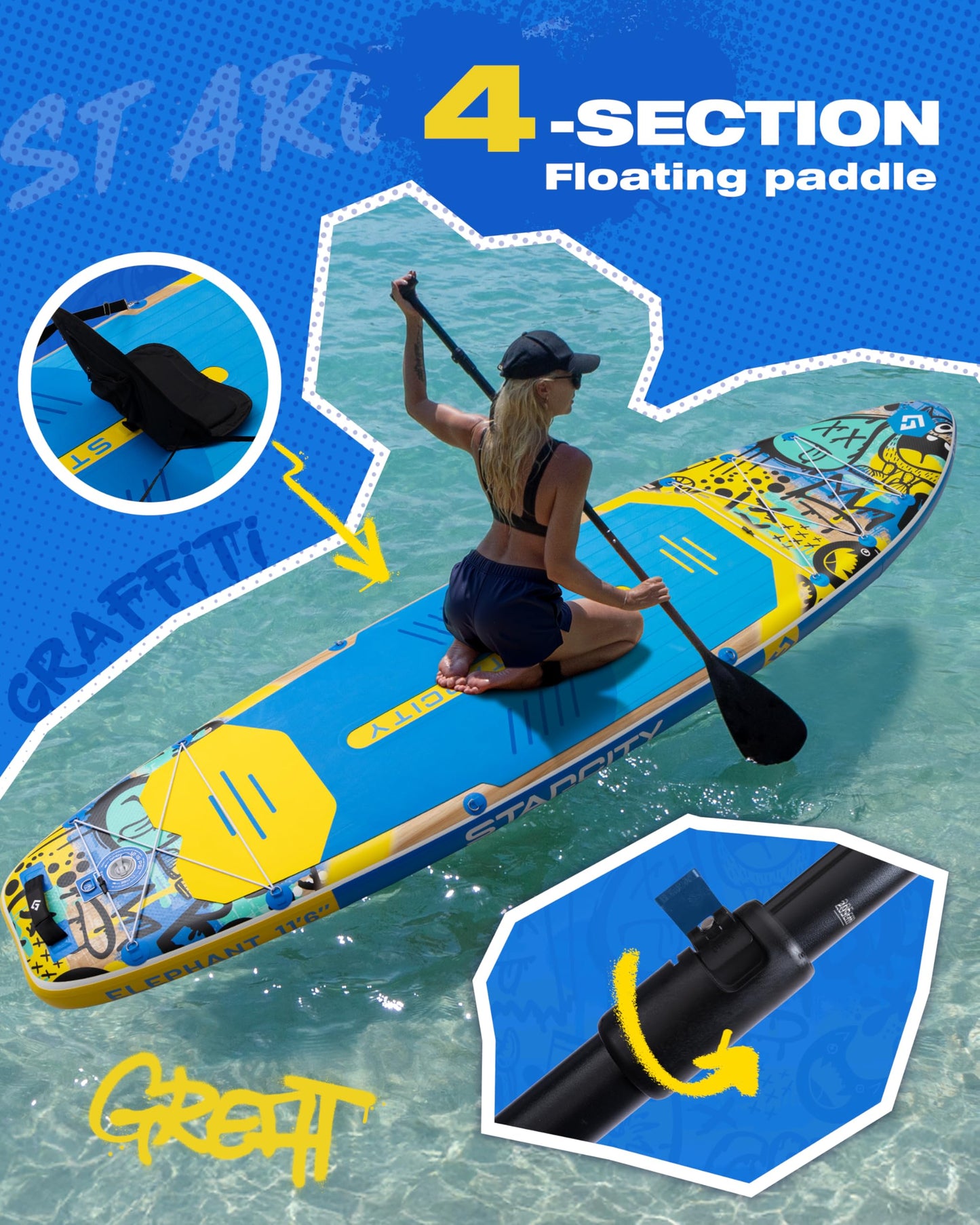 Starcity Inflatable Stand Up Paddleboard 11'6"*35"*6" Extra Wide Glide Control Load Ready 450 Pound Capacity for Lake Ocean Touring Yoga W/Floating Paddle W/Seat Paddlers Couples Youth
