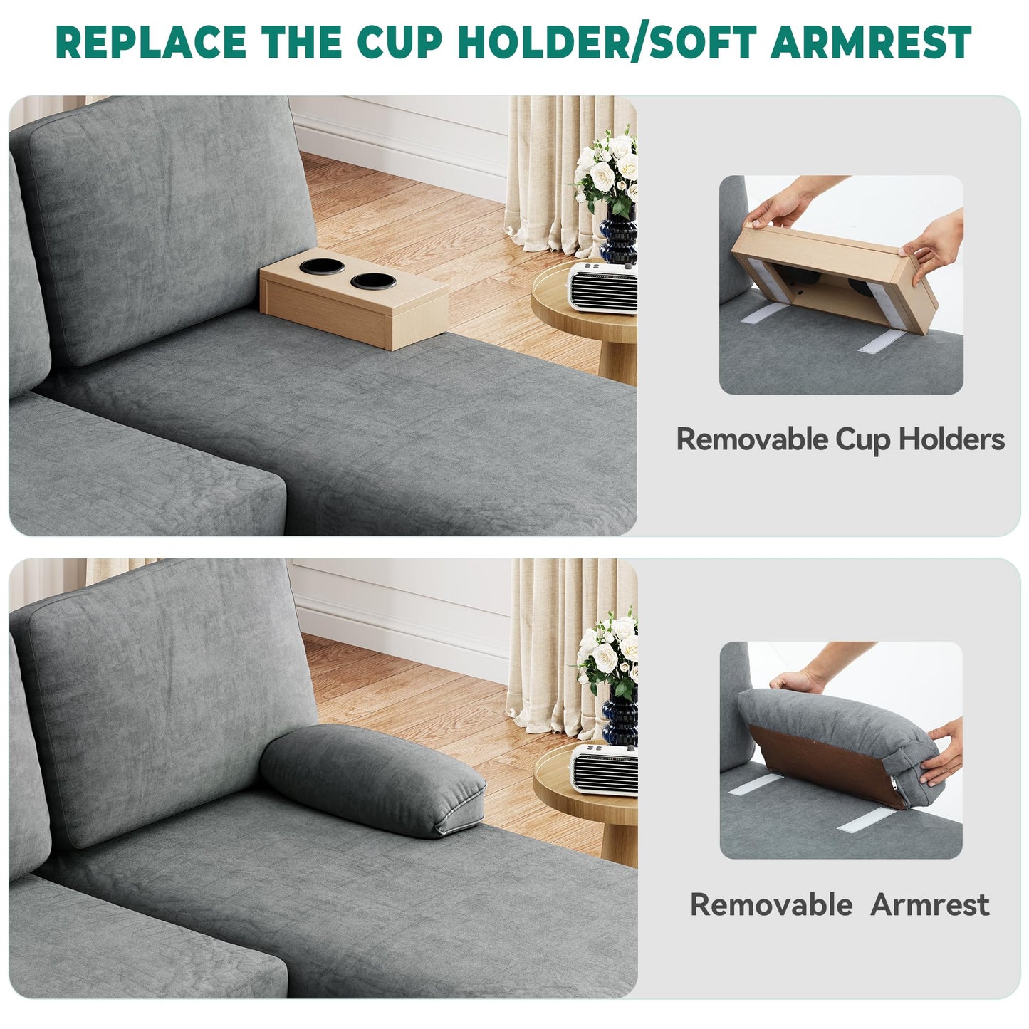 YITAHOME 109" U-Shaped Couch, 4-Seat Cloud Sofa with Dual Chaise Lounges, Storage Armrest, Cup Holder & Thick Cushions for Living Room