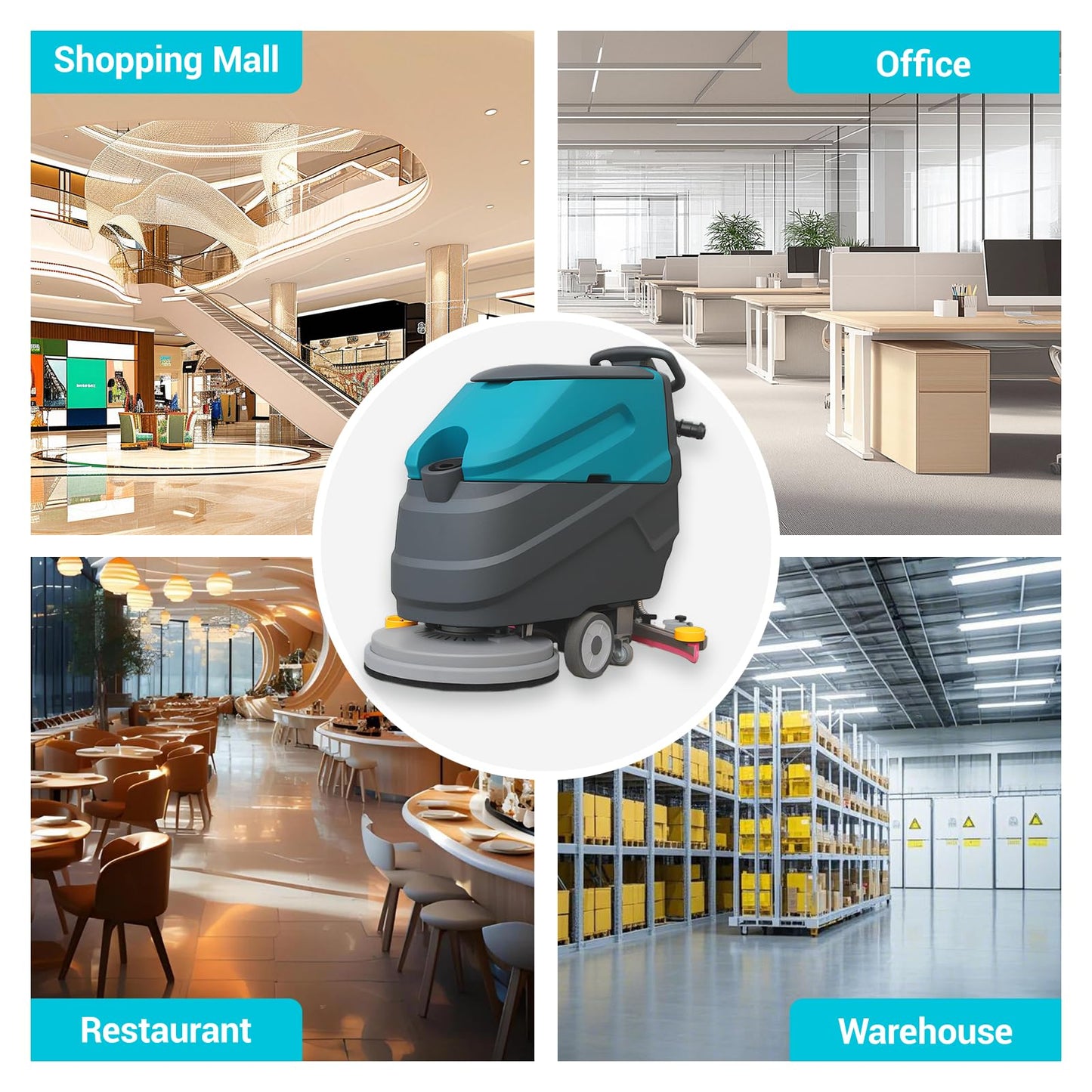 KARHDIR Walk-behind Floor Scrubber Machine, 22" Cleaning Width, 31.5" Suction Width, 18.5-gal Sewage Tank, 15.9-Clear water tank, 32000 Sqft/h, Complete Set of Parts