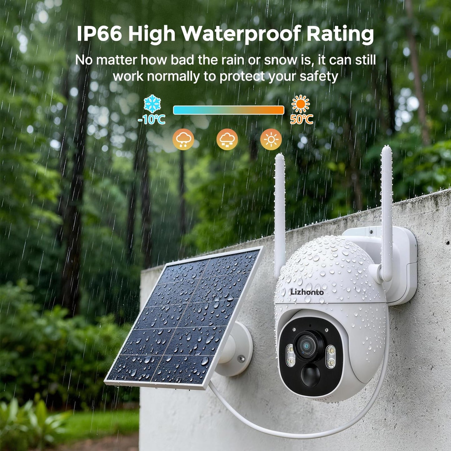 Lizhonto 4MP Solar Wireless Security Camera System with Touch Monitor, Outdoor Home Surveillance NVR Kit, 2 Cameras Expandable to 10CH, 64GB, Color Night Vision, Motion Detection, No Monthly Fee