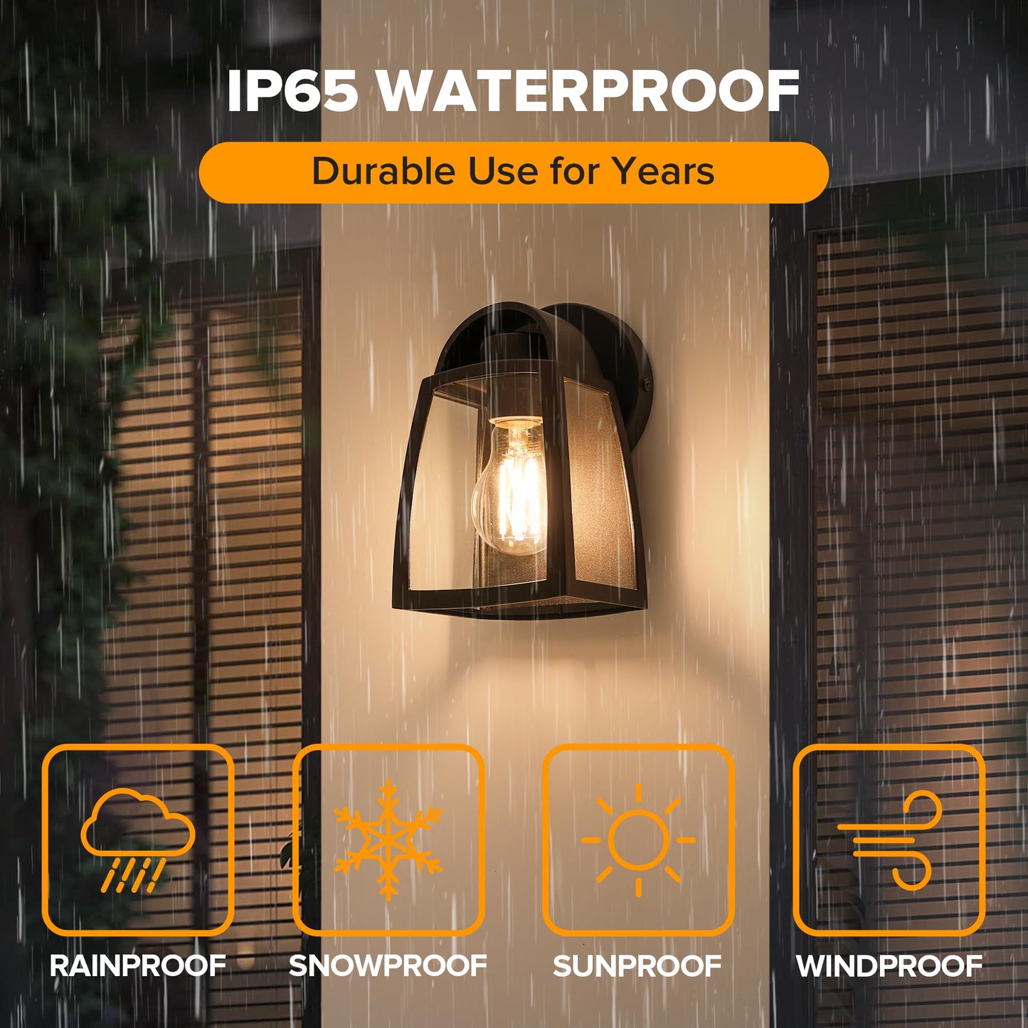LUTEC Outdoor Wall Light Fixtures, Waterproof Aluminum Sconce, Modern Matte Black, Clear Glass Shade, 2 Pack
