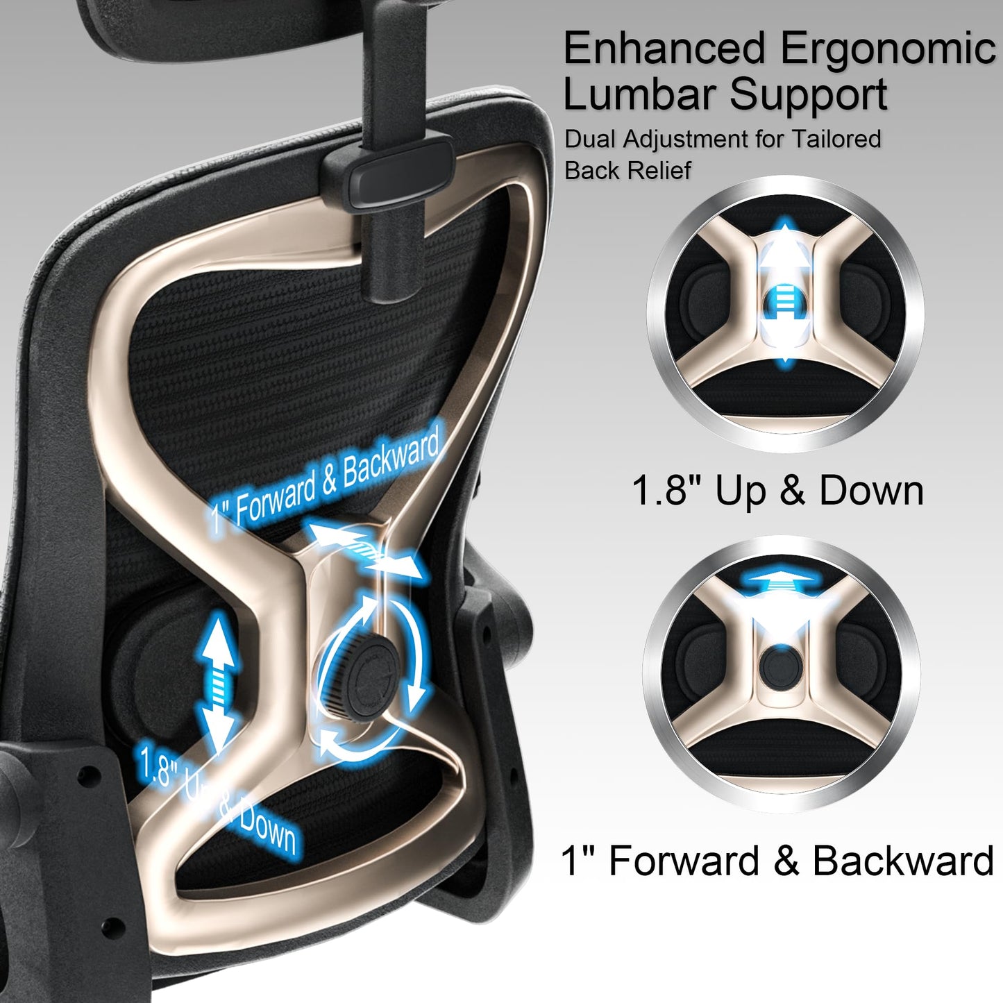 Ergonomic Office Chair, Mesh Desk Chair with Headrest, Lumbar Support, Thick Seat Cushion, Flip-up Arms, High Back Computer Task Chairs for Home Office, Black/Gold