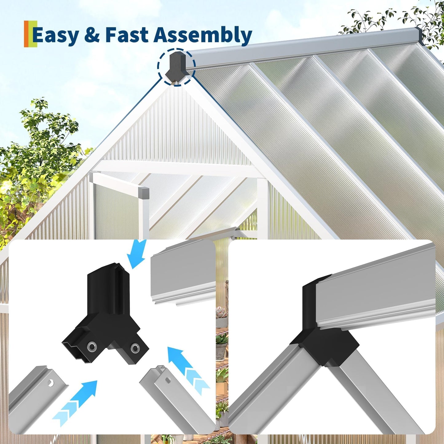 6x7 FT Outdoor Polycarbonate Greenhouse with Lockable Door, Adjustable Roof Vent, and Windproof Aluminum Frame, Walk-in Design for Backyard or Lawn