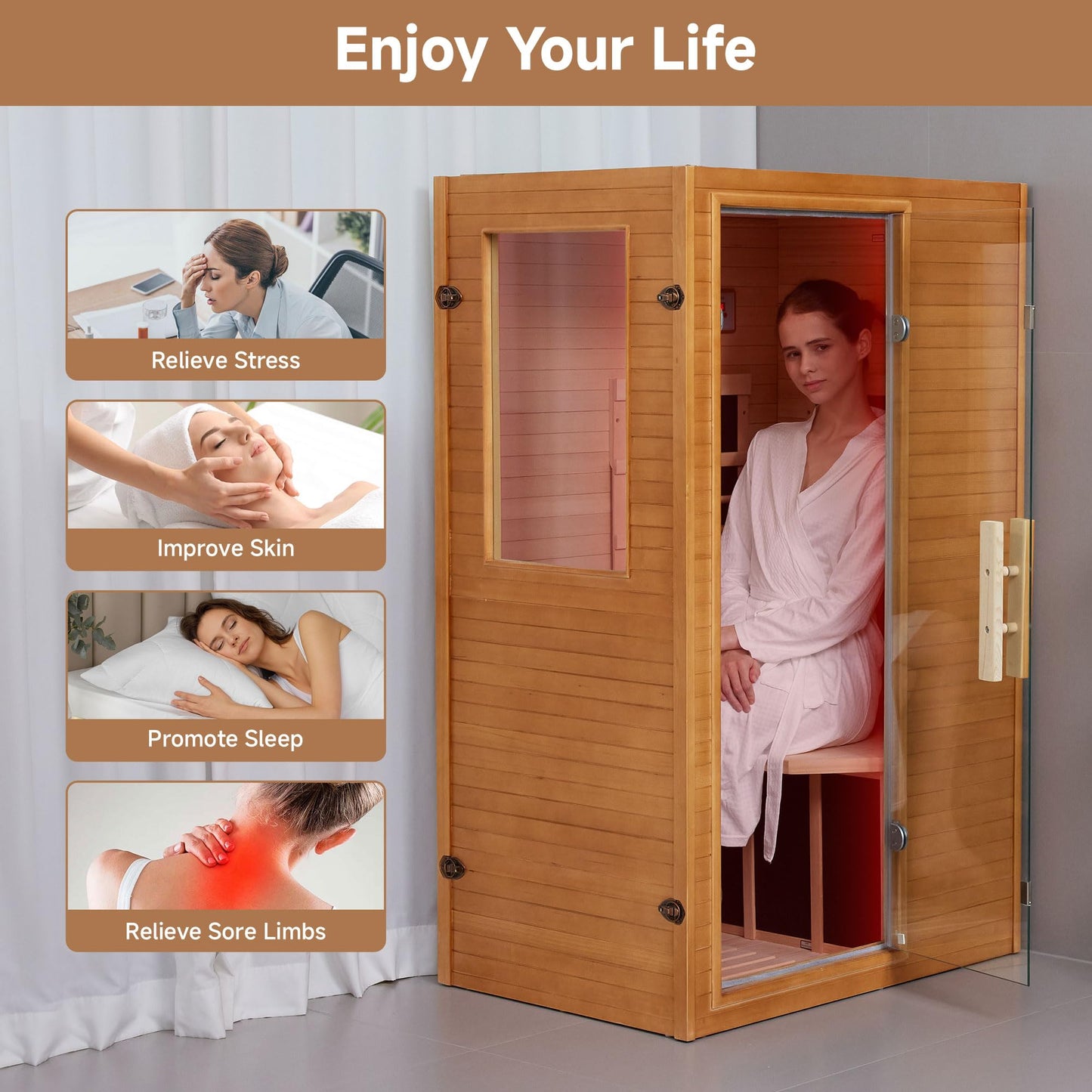 springspa Infrared Sauna Home Sauna, Indoor Far Infrared Saunas for Home, 1 Person Canadian Hemlock Wooden Spa Room, 950w 120v with Control Panel, 33 * 27.3 * 59 inch